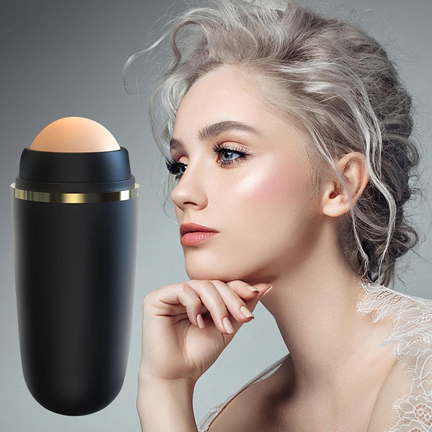 Lucario Volcanic Stone Facial Roller for Oily Skin - Oil Absorbing & Control Roller - Natural Pore Cleansing & Shine Reduction - Perfect for Daily Skincare & Makeup Prep