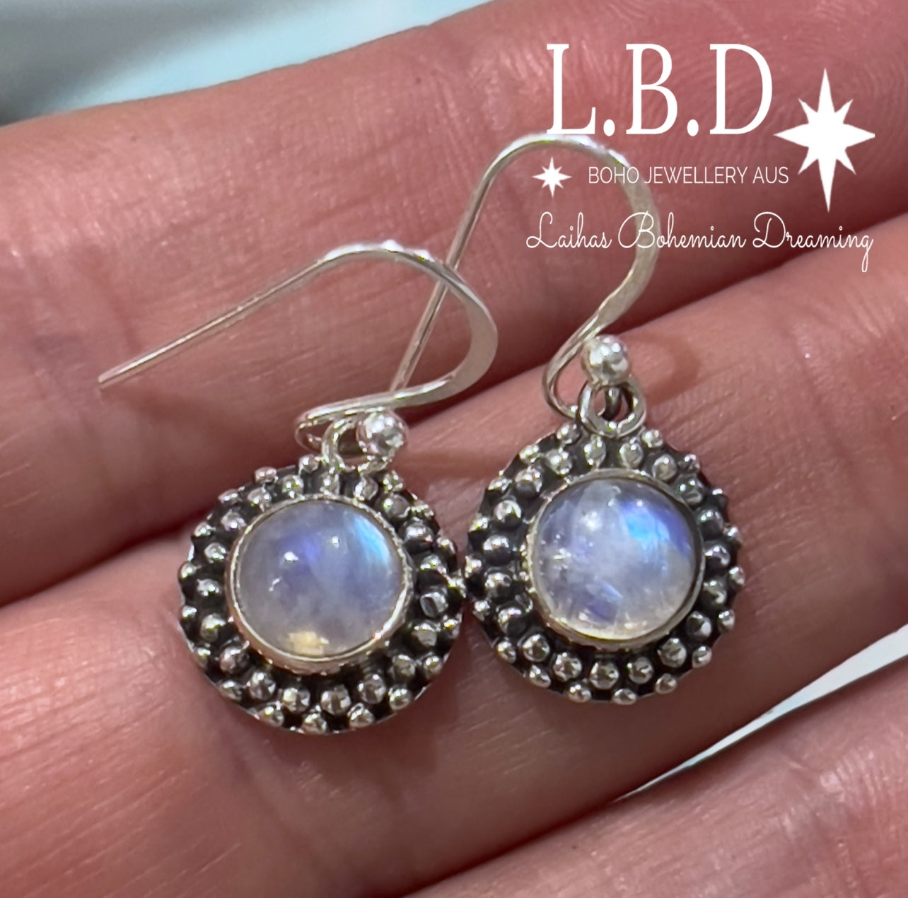 Laihas Spring Time Moonstone Earrings – Dainty Sterling Silver Floral Stud Earrings for Women, Perfect for Weddings, Parties & Everyday Elegance