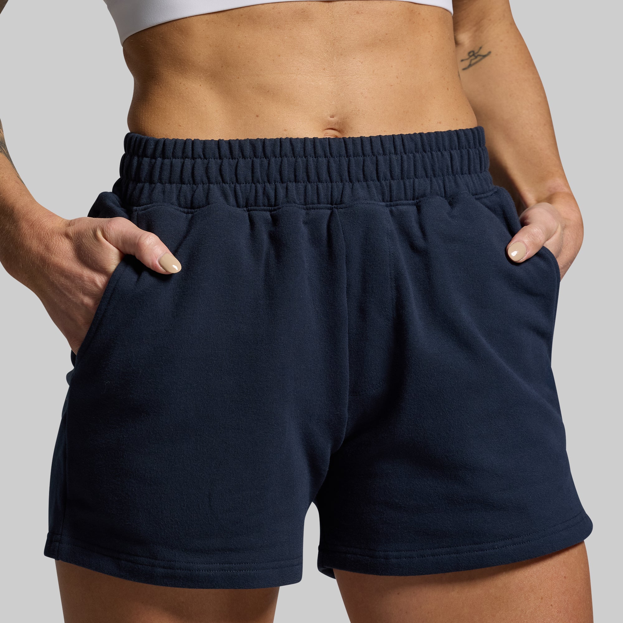 Best Women's Running Shorts BP Navy - High Waist Athletic Shorts for Workout, Yoga & Gym - Lightweight & Breathable Quick-Dry Fabric