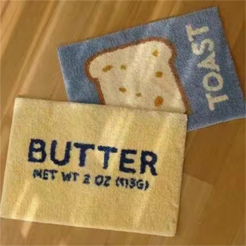 Non-Slip Cartoon Butter & Toast Floor Mat - Soft Kitchen Rug for Kids Playroom, Dining Area, and Bathroom Safety