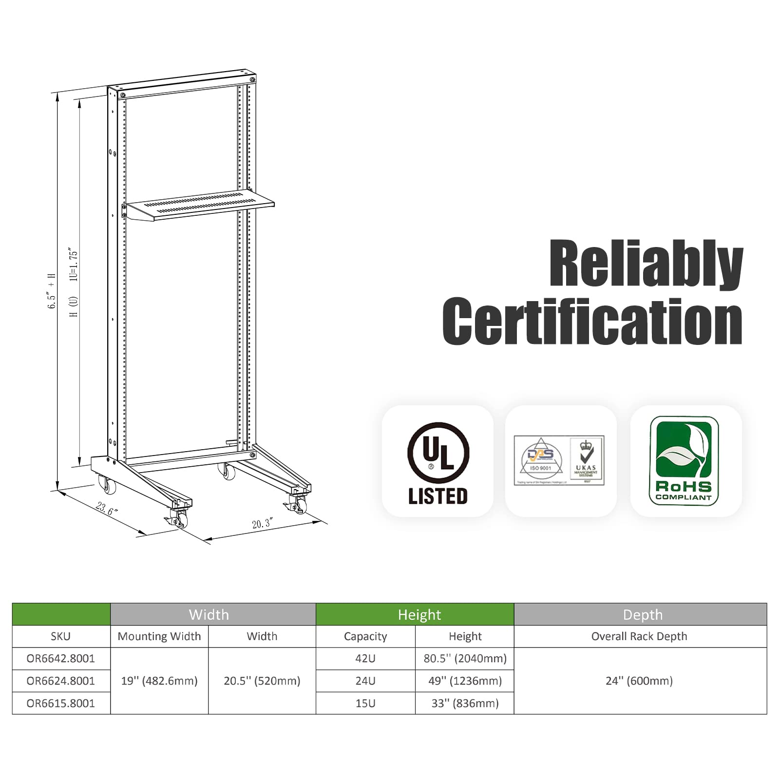 42U Open Frame Server Rack - Heavy Duty 2 Post Network Relay Rack with 600LB Capacity for IT Equipment | Ideal for Data Centers, Server Rooms & Network Installations