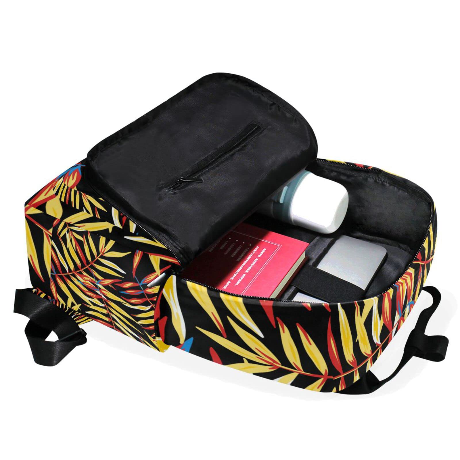 Acpiggto Laptop Backpack - Watercolor Tropical Palm Leaves Design, Lightweight Tote Shoulder Bag for Women & Men - Perfect for Travel, Hiking, Gym, Camping & Everyday Use | Summer Yellow & Red Hippie Style Daypack