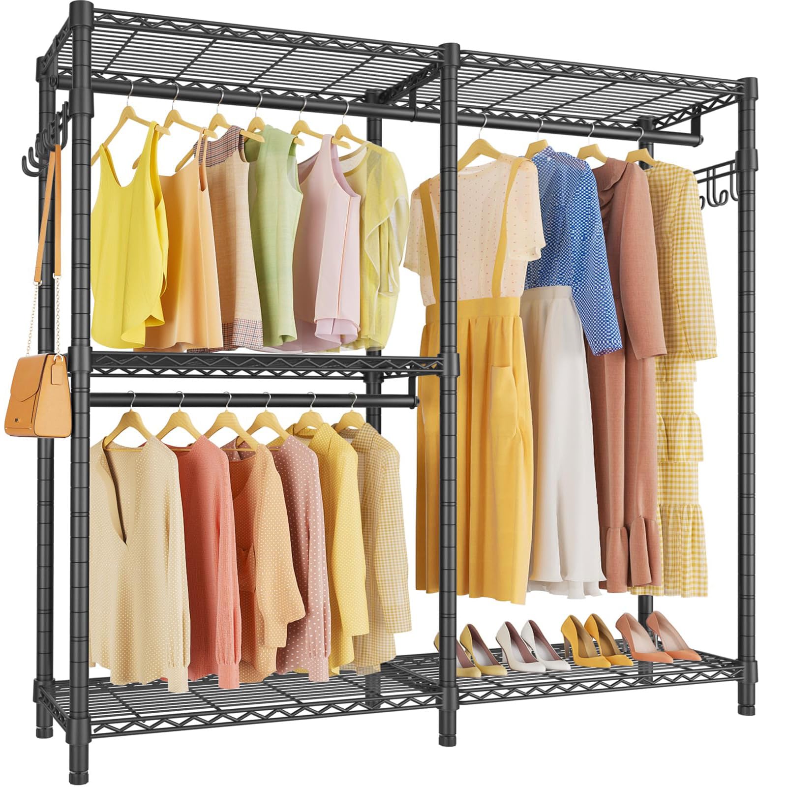VIPEK V4S Heavy Duty Garment Rack - Adjustable Shelves & 2 Side Hooks, 810lbs Capacity Portable Closet Storage System for Hanging Clothes, Black | Perfect for Home Organization, Laundry Room, Closet Storage & Commercial Use