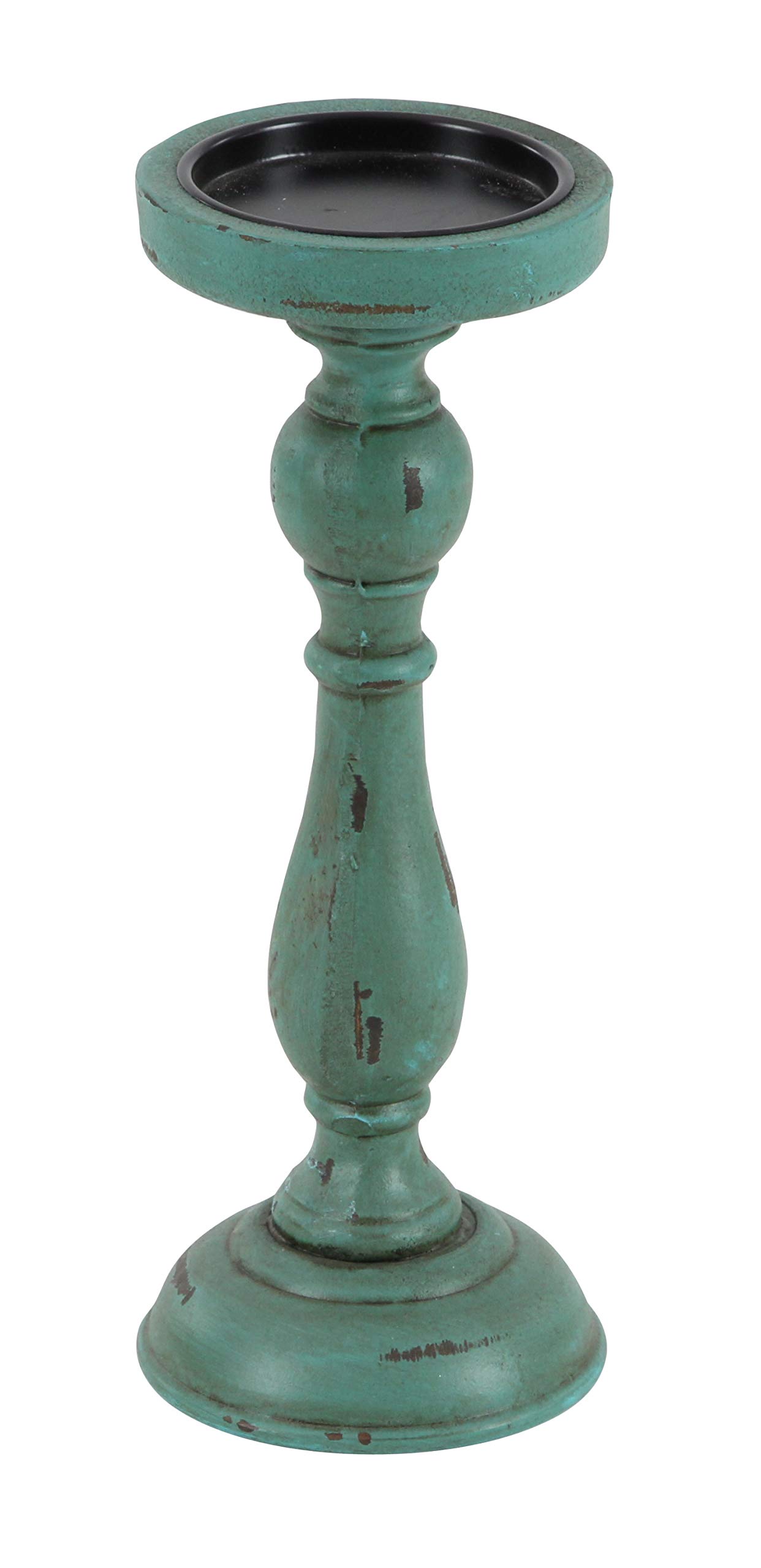 Deco 79 Distressed Wooden Candle Holder Set of 3 - Teal Turned Candlestick Stands 19