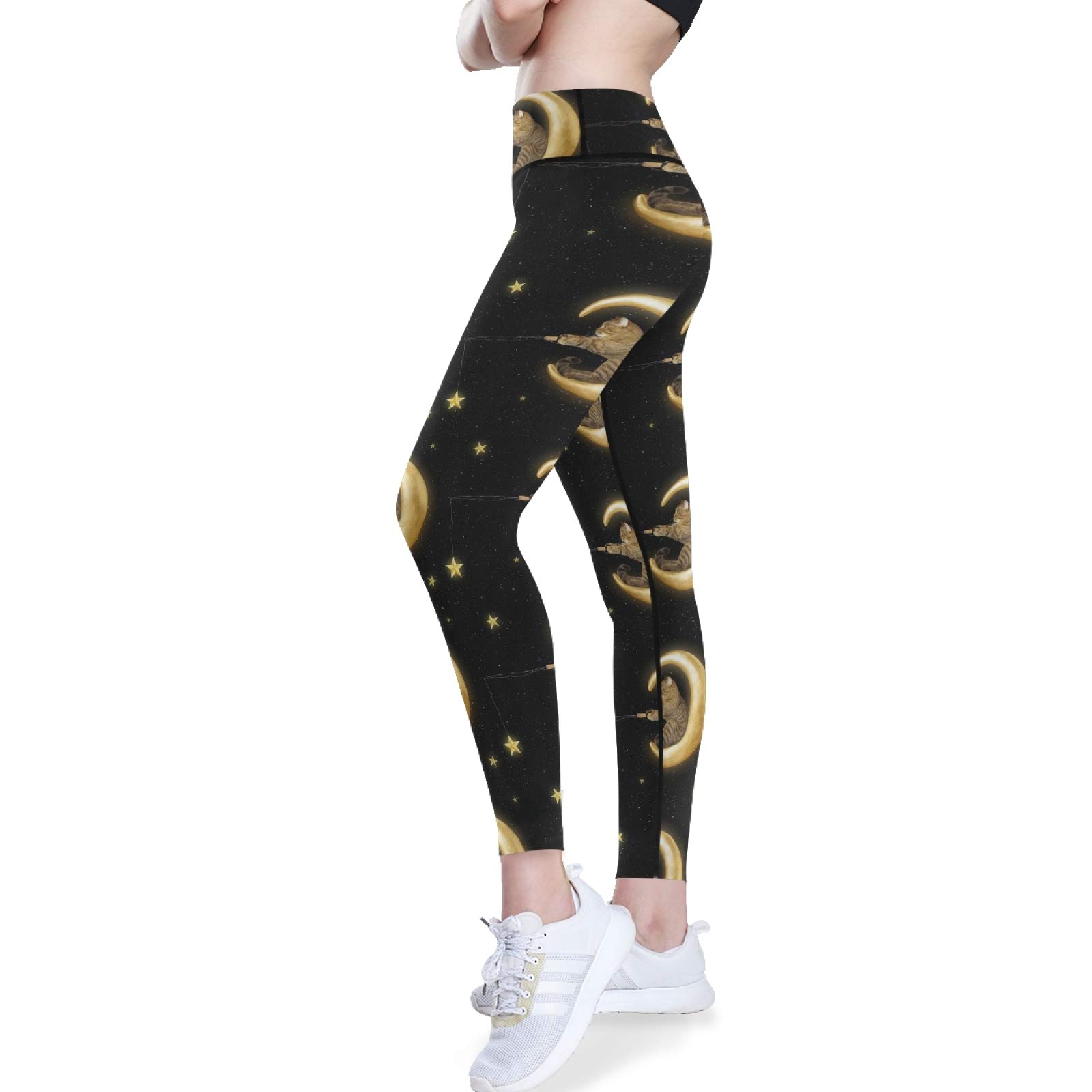 Cat Moon Yoga Pants - Women's High Waist Tummy Control Leggings for Workout & Running