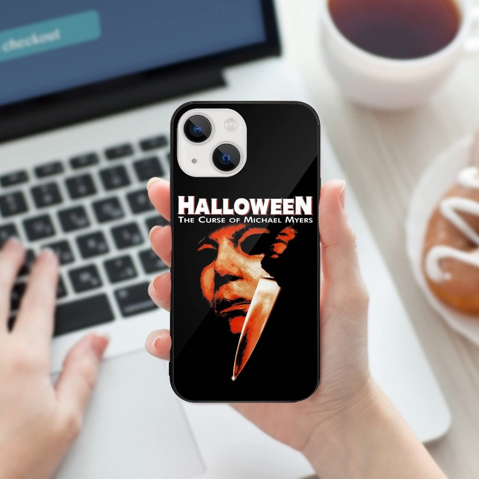 Michael Myers Halloween iPhone 13 Full Body Glass Case - Shatterproof Protective Phone Cover for iPhone 13/13 Mini - Perfect for Halloween Parties, Horror Movie Nights & Themed Events