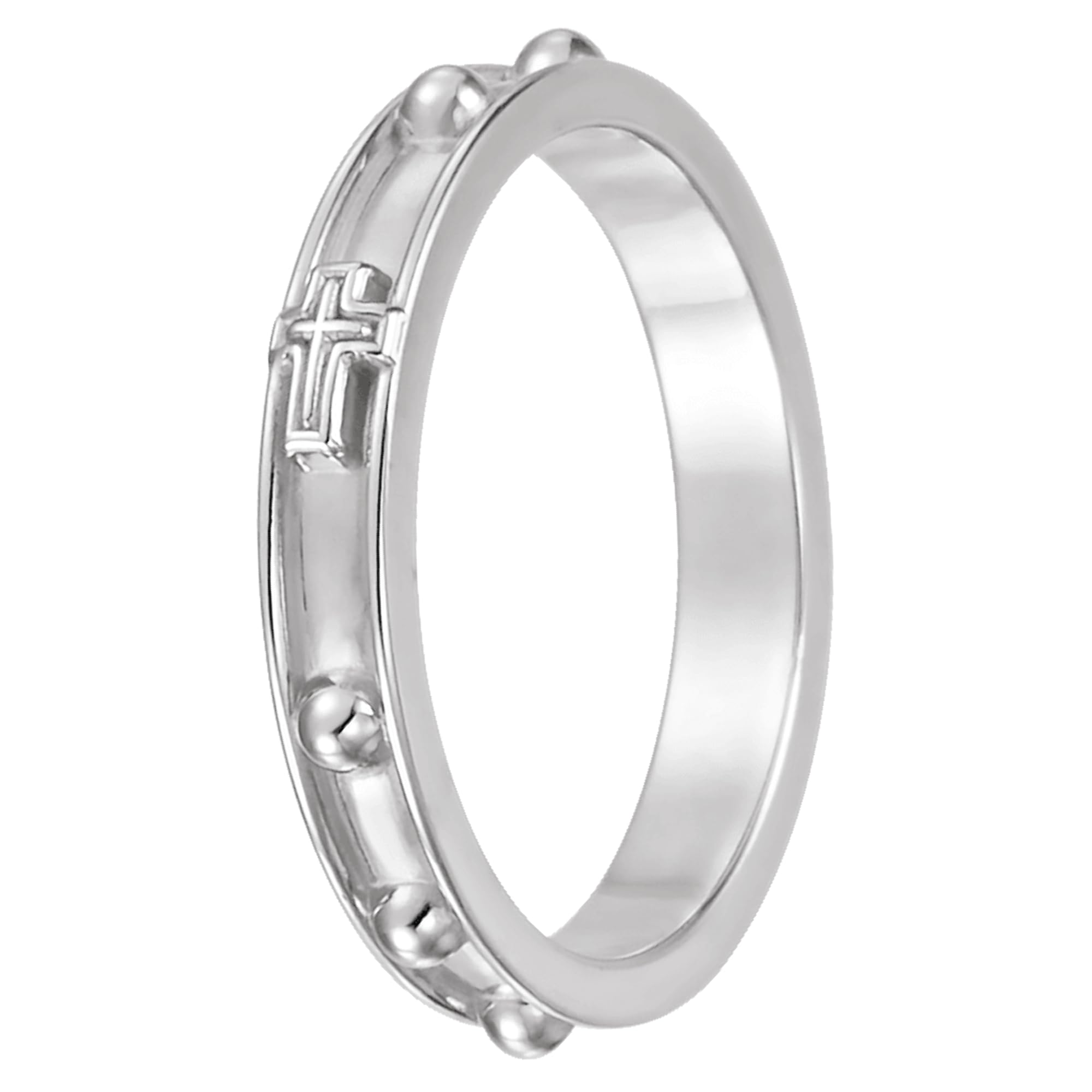 Men's & Women's Sterling Silver 3.2mm Cross Rosary Band Ring with Gift Pouch - Religious Jewelry for Weddings, Baptisms, First Communion & Daily Faith Wear - Perfect Gift for Christmas, Birthdays & Anniversaries