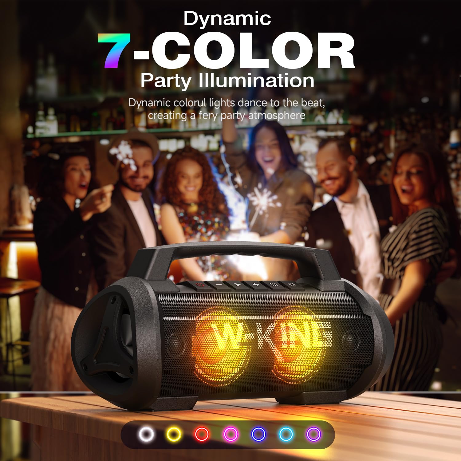 W-KING 120W Max Loudest Bluetooth Speaker - IPX6 Waterproof Portable Wireless Speaker with 70W Deep Bass, 2 Subwoofers, DSP, EQ, 42H Playtime, LED Lights, Power Bank - Perfect for Outdoor Parties, Beach, Camping & Large Events