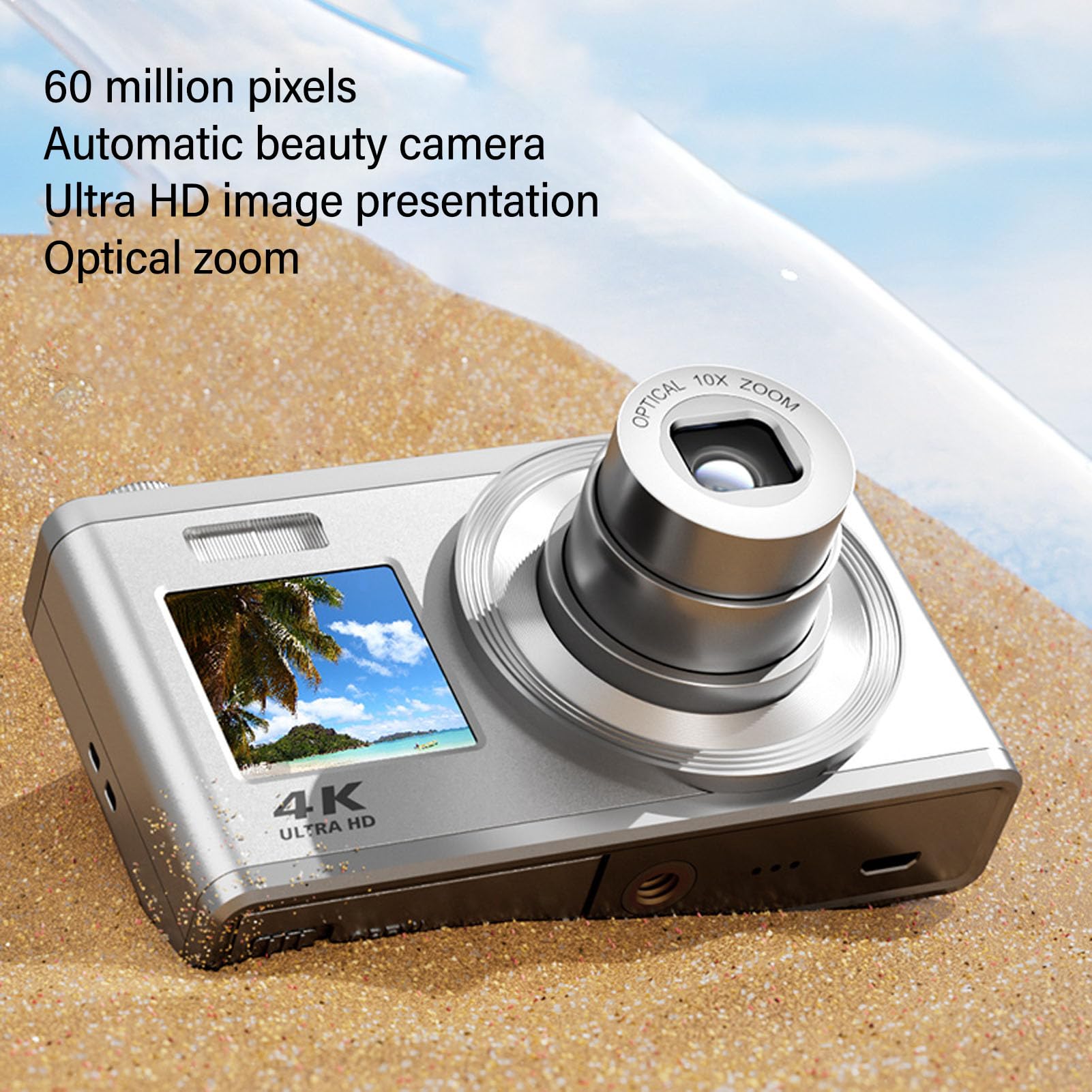 4K Digital Camera with 60MP & 6X Digital Zoom - 2.88 Inch Compact Vlogging Camera with Macro Shooting, Built-in Fill Light & Auto Focus - Perfect for Beginners, Travel & YouTube Content Creation (Silver)