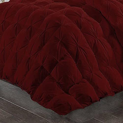 Premium 600 GSM All-Season 3-Piece Quilted Pinch Pleated Comforter Set with 2 Pillow Shams | 100% Egyptian Cotton Duvet Insert | Oversized Queen in Wine Red | Perfect for Master Bedroom, Guest Room & Luxury Hotel Decor