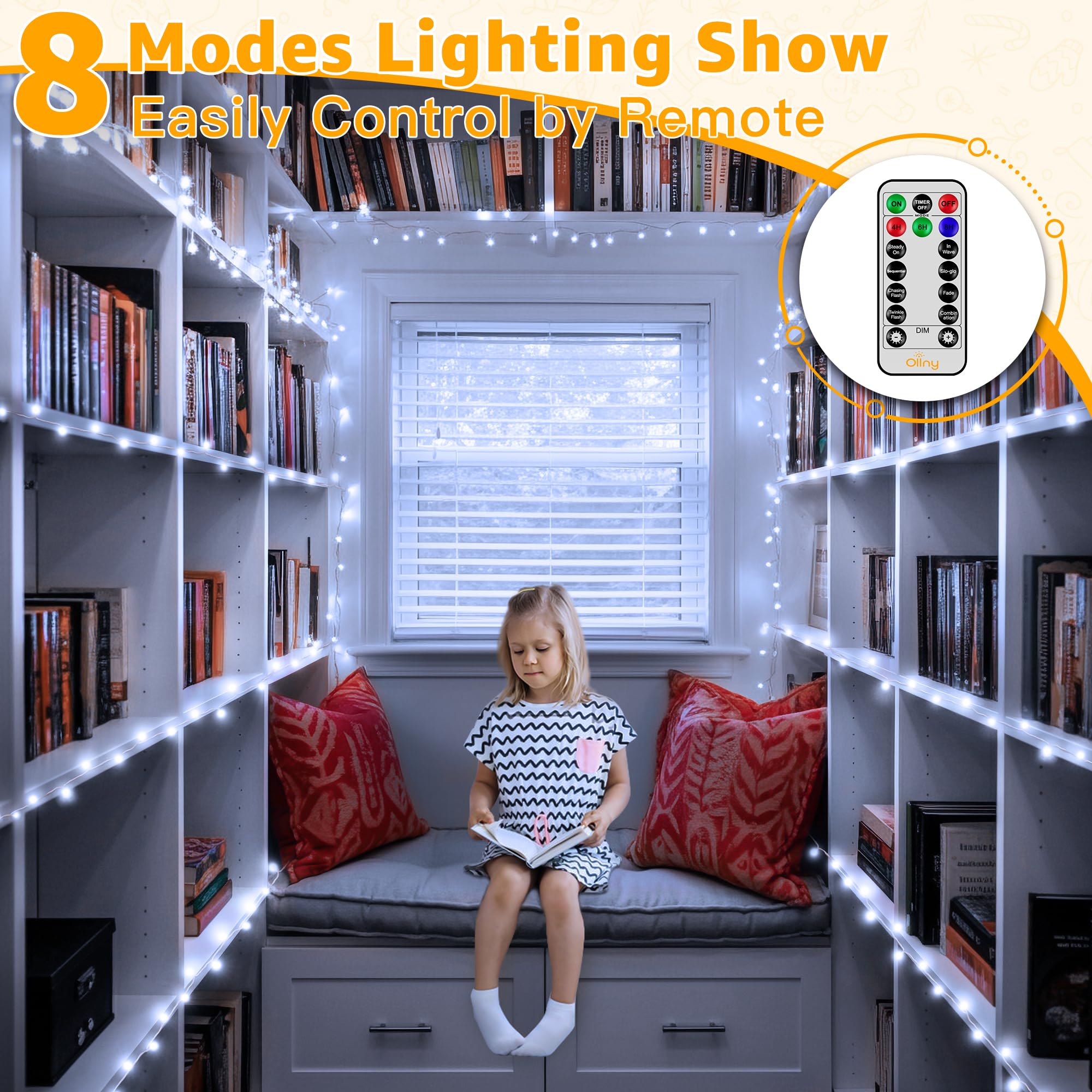 Ollny 800LED 262FT Outdoor String Lights - Waterproof Fairy Lights with Remote Control, 8 Modes Timer & Dimmable - Perfect for Christmas, Patio, Garden, Bedroom, Camping & Indoor Decor