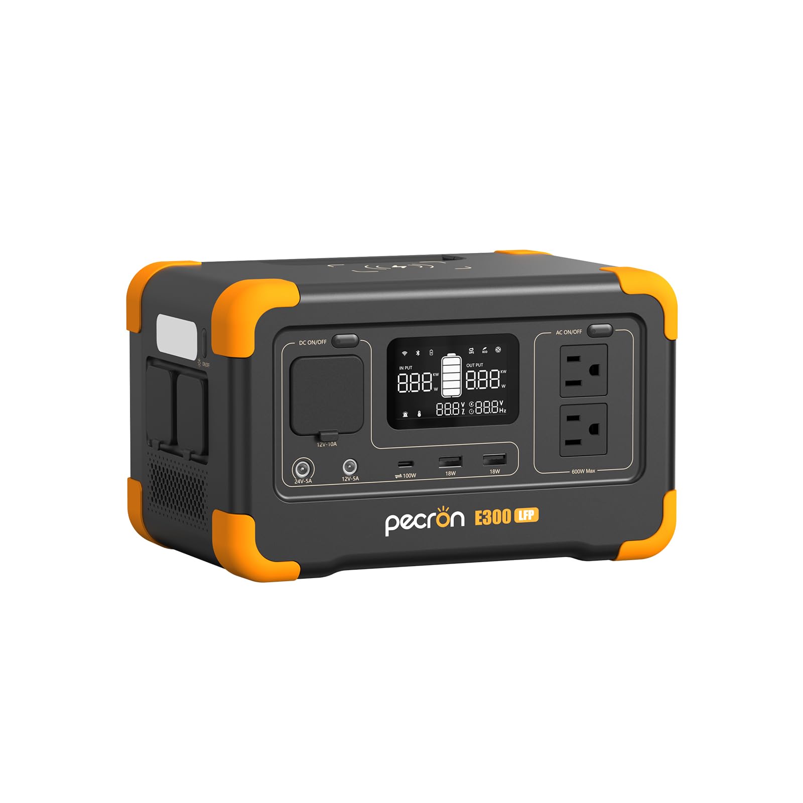 Pecron E300LFP 288Wh Portable Power Station with LiFePO4 Battery - 600W Solar Generator for Camping, RV, Home Backup & Outdoor Adventures - Fast Charging with 2 AC Outlets (Solar Panel Compatible)