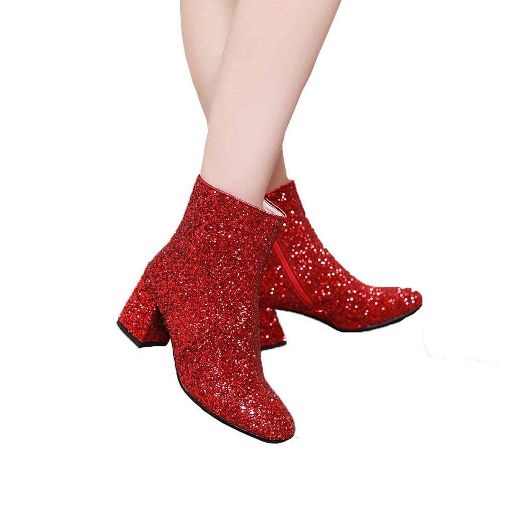 Elyffany Women's Mid Block Heel Glitter Ankle Boots - Ladies Zipper Party Prom Booties for Evening Events, Weddings & Night Out | Comfortable & Stylish Fashion Shoes