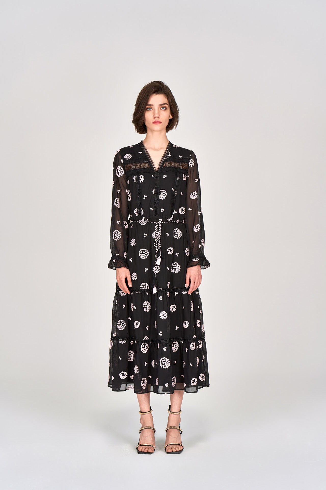Elegant Black Embroidered Tie-Waist Dress for Women | Floral Lace Summer Dress | Perfect for Weddings, Parties & Date Nights
