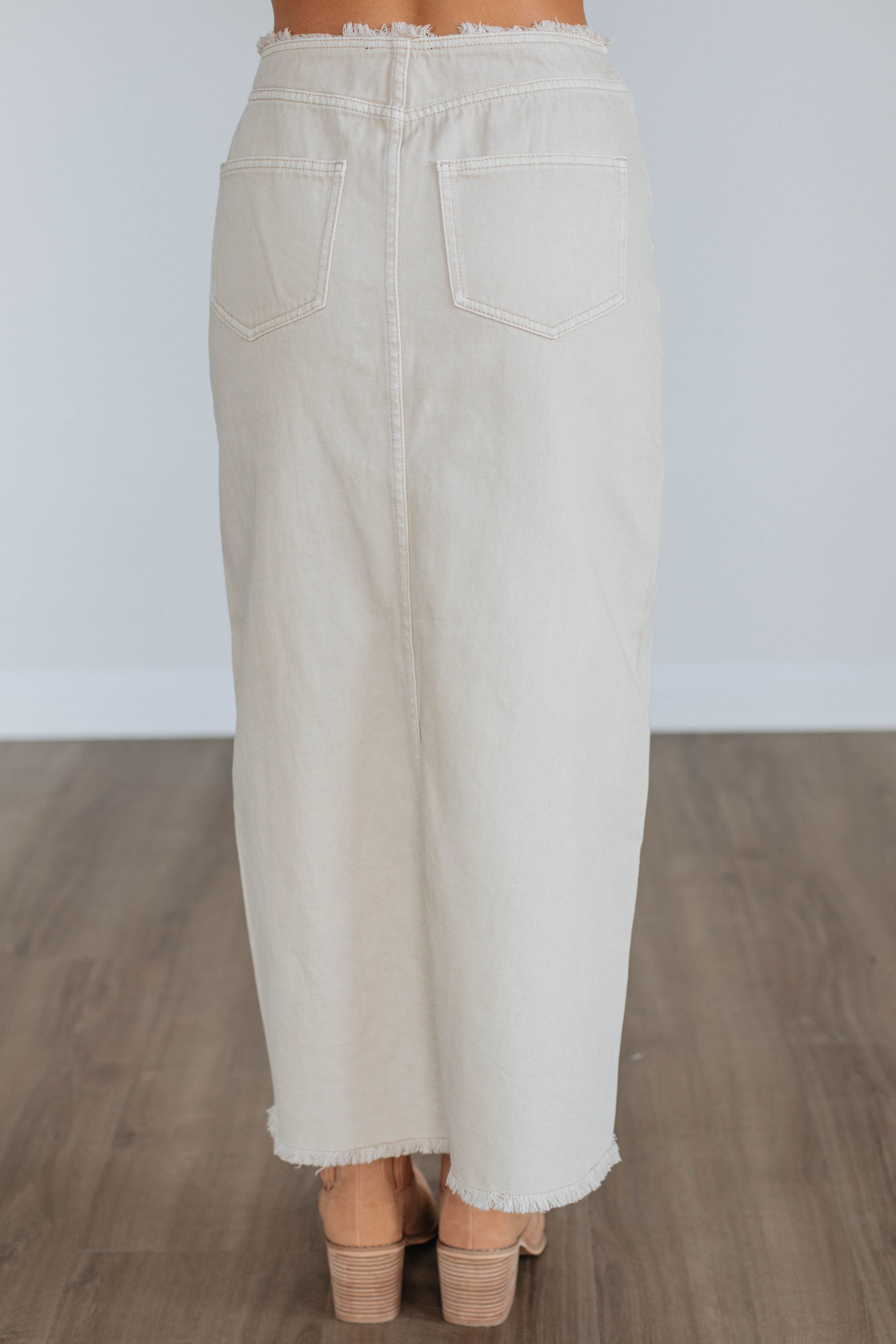 Joy Denim Skirt for Women - High Waist A-Line Denim Skirt in Beige | Casual Outfit, Street Style, Spring Summer Fashion