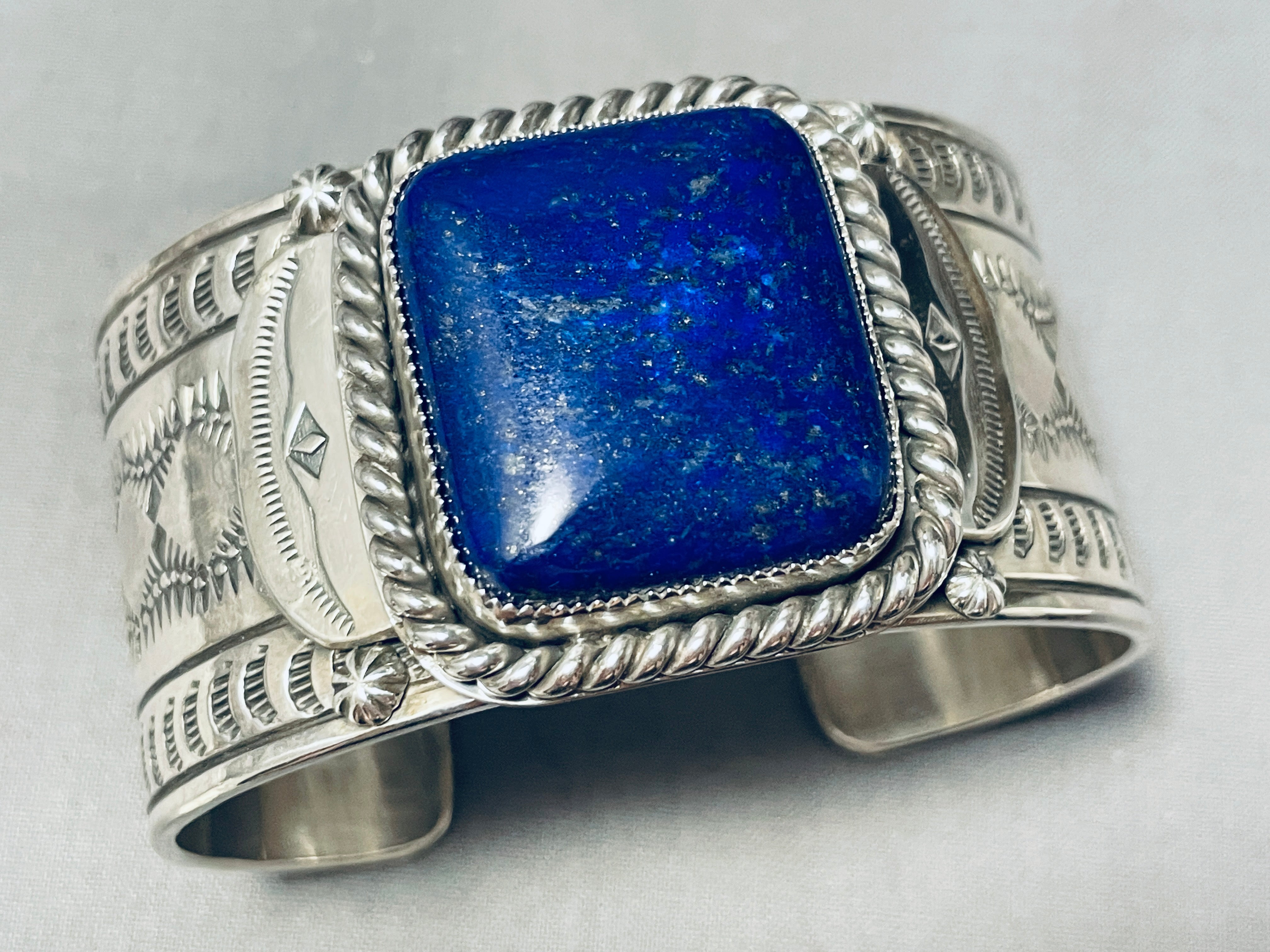 133 Gram Hand Poured Coin Silver Lapis Lazuli Bracelet - Heavy Statement Jewelry for Women, Boho Chic Accessories for Parties, Weddings & Special Occasions