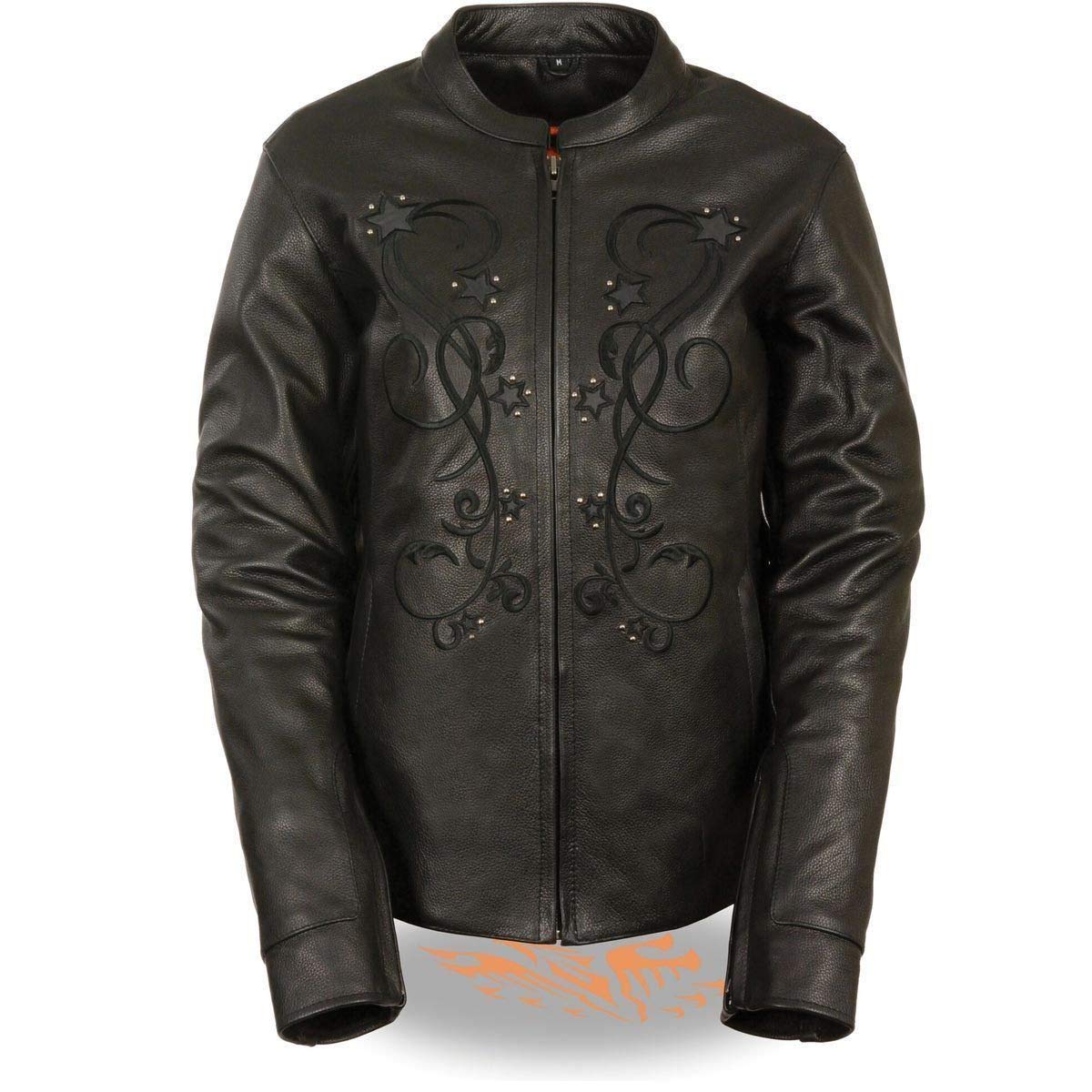 Milwaukee Leather ML2500 Women's Black Reflective Star Riveted Motorcycle Jacket - Stylish & Protective Riding Gear for Bikers & Outdoor Enthusiasts