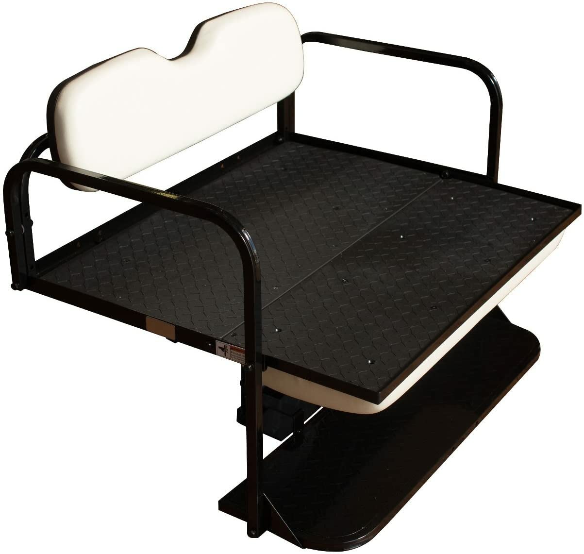 Performance Plus Carts Club Car Precedent/Onward/Tempo Golf Cart Rear Flip Seat Kit - Heavy Duty Folding Steel Frame Rear Seat with White Cushions | Compatible with 2004-Up Models | Perfect for Golf Courses, Resorts & Neighborhood Transportation