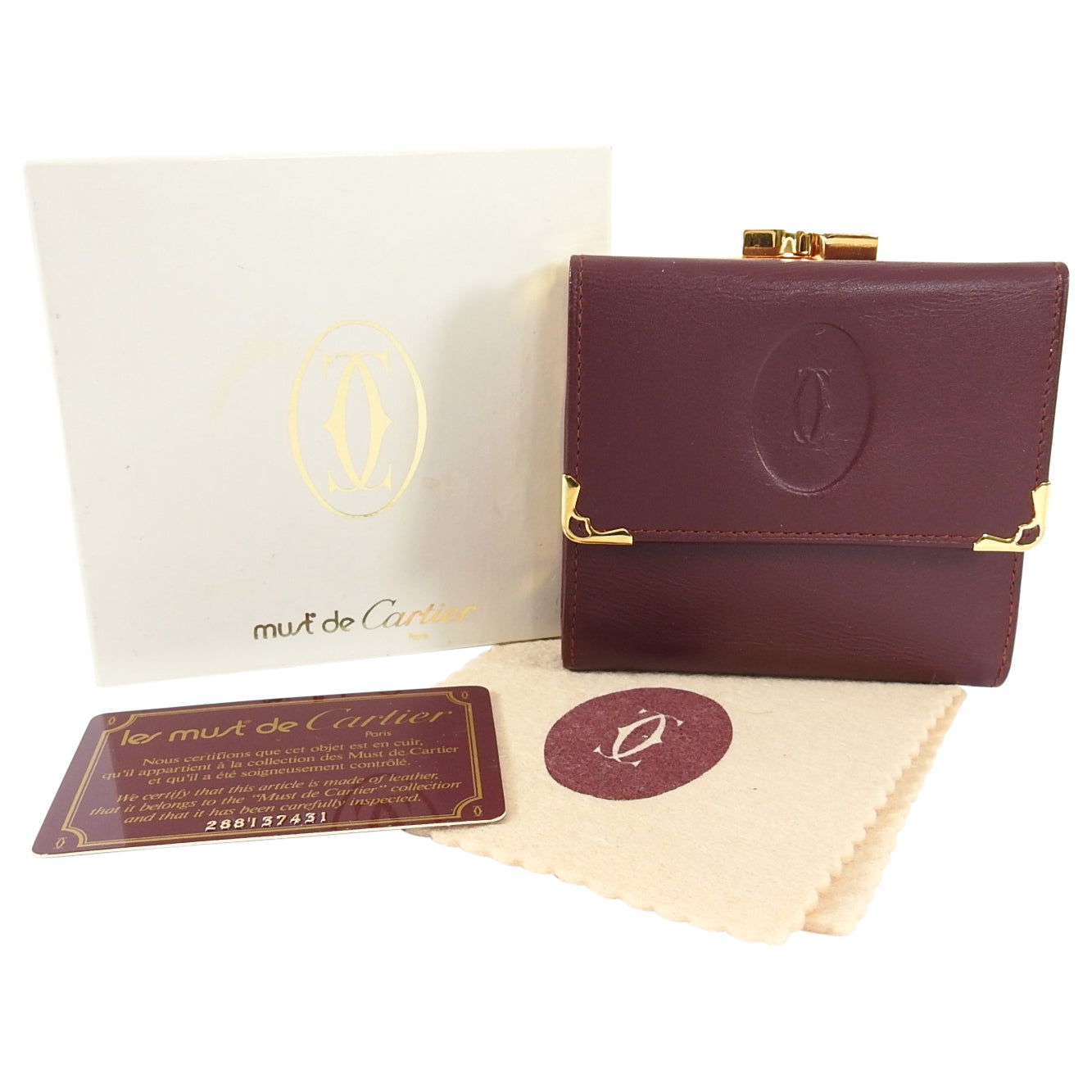 Vintage Cartier Must de Cartier Burgundy Leather Logo French Wallet for Women - Perfect for Everyday Use & Luxury Gift Giving