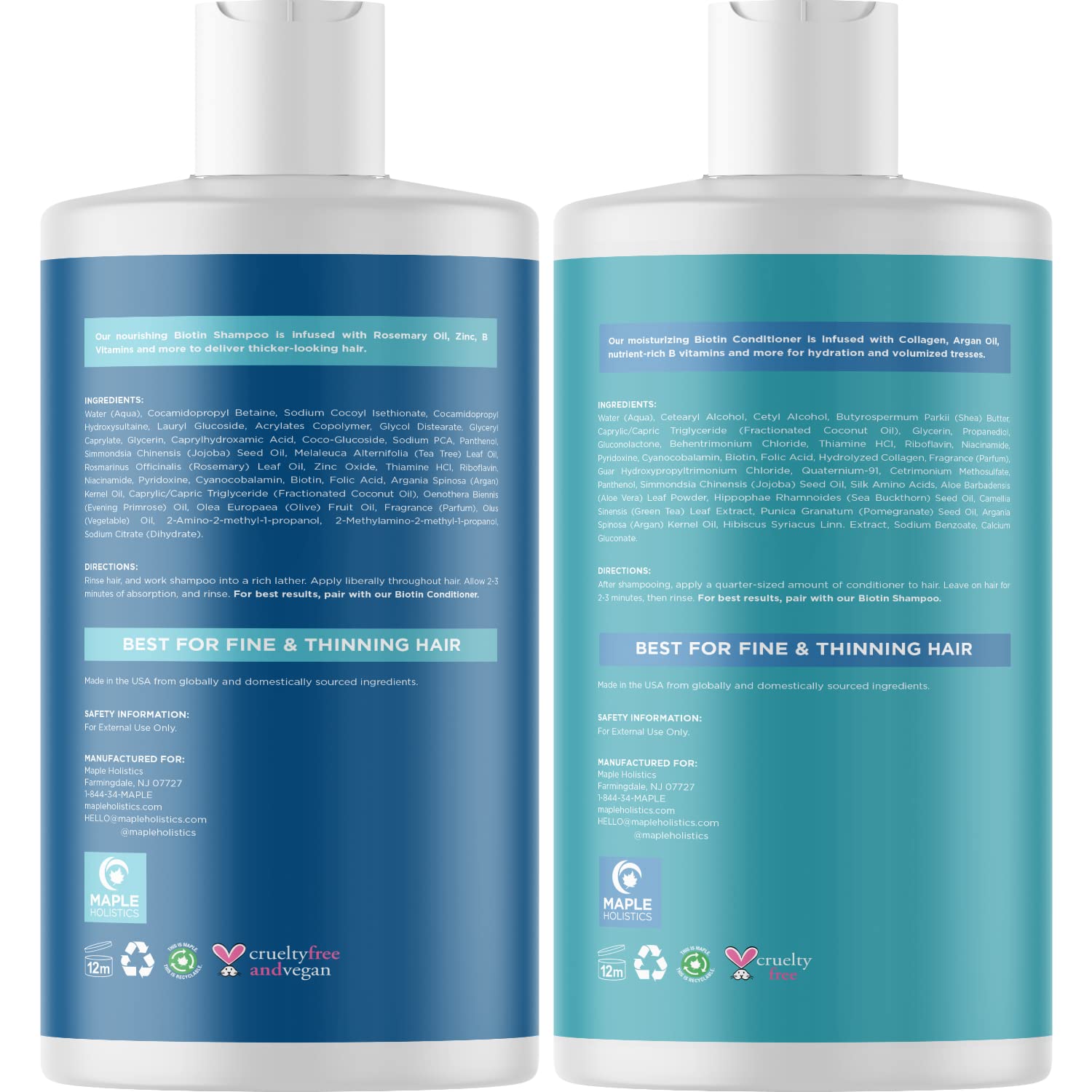 Maple Holistics Volumizing Hair Bundle - Biotin Shampoo & Conditioner Set with Pure Rosemary Essential Oil for Thicker, Fuller Hair - Salon Quality Hair Care for Women & Men - Perfect for Daily Use, Styling & Hair Growth