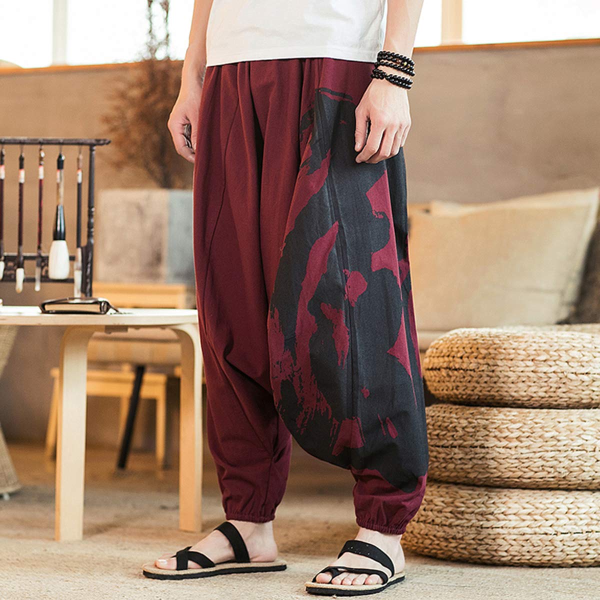 Seidarise Men's Harem Pants - Drop Crotch Lounge Pants, Plus Size Genie Pants & Balloon Yoga Joggers for Meditation, Workout and Casual Wear