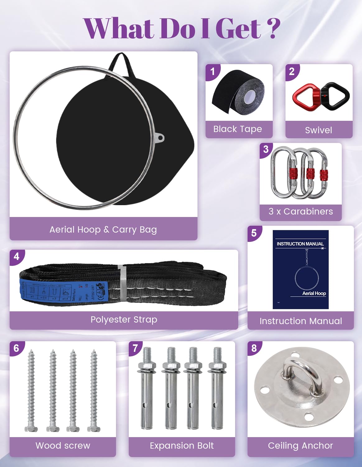 Aerial Lyra Hoop Kit (85cm/90cm) - 32mm Thick Professional Yoga Equipment with Hardware Kit | 460 LBS Weight Capacity for Aerial Fitness, Yoga Dance & Circus Training | Perfect for Home Gym, Studio Performances & Outdoor Workouts