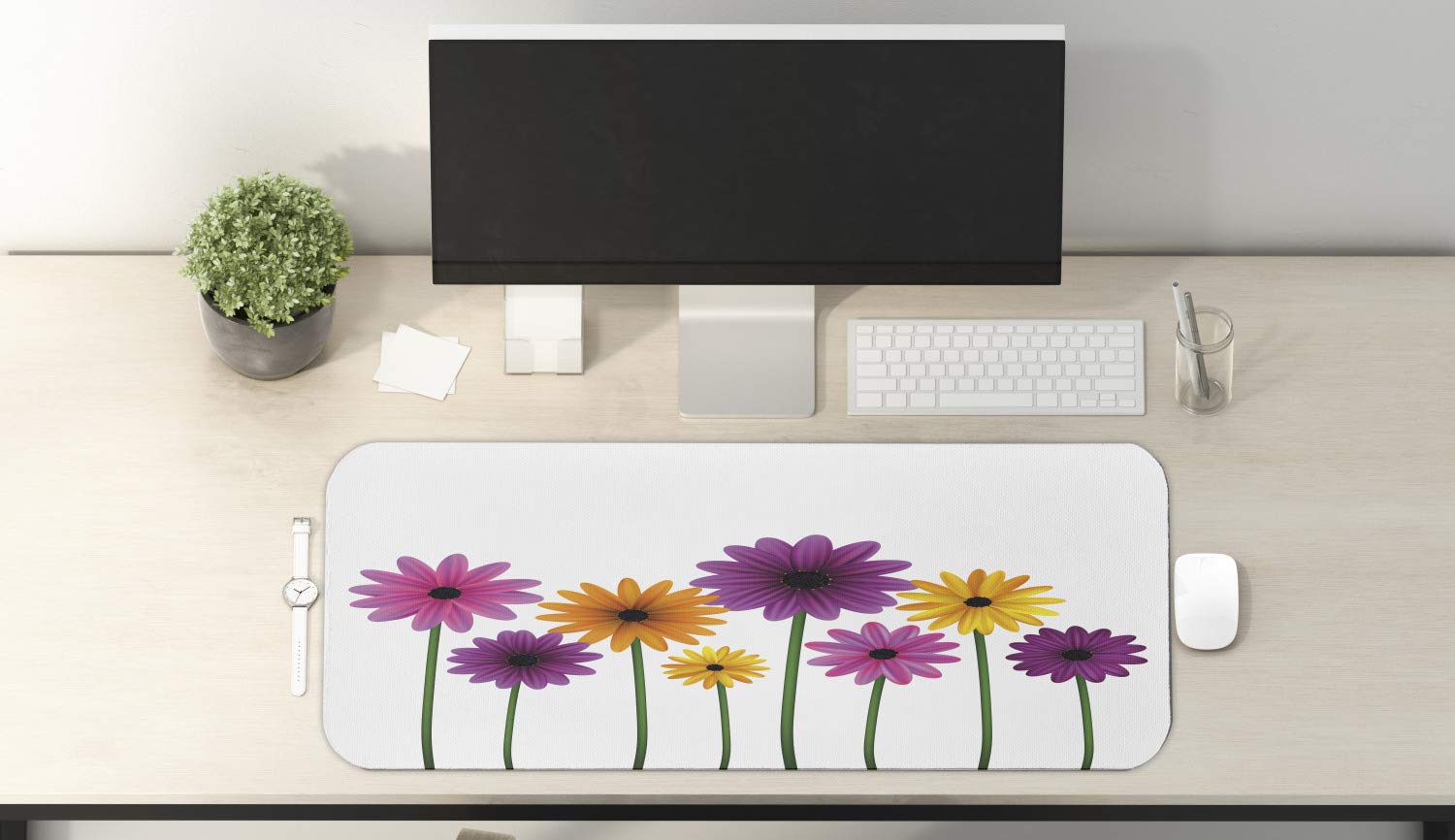 Ambesonne Gerber Daisy Computer Mouse Pad - Colorful Spring Flowers Design, Non-Slip Rubber Base, Large 31