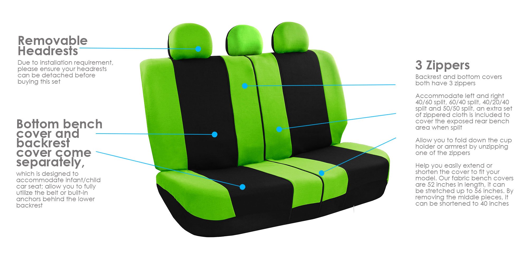 FH Group Light Breezy Green Car Seat Covers Combo Set - Universal Fit for Cars, Trucks & SUVs | Includes Luxe Carpet Floor Mats & Steering Wheel Cover | Perfect for Summer Driving & Interior Protection