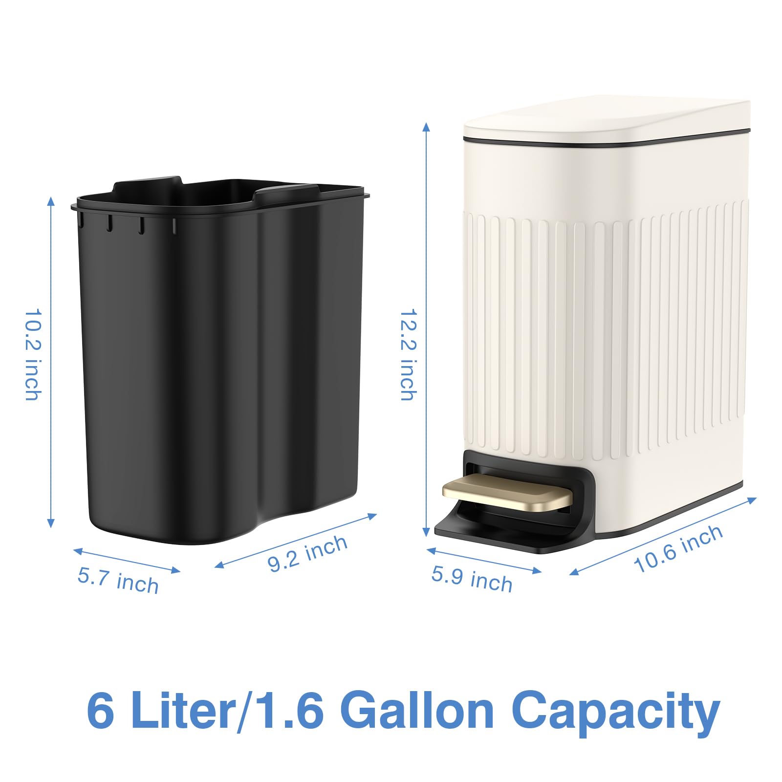 BETHEBEST Soft Close Lid Bathroom Trash Can - 6L/1.6 Gallon Stainless Steel Step Garbage Bin with Removable Bucket for Bathroom, Office, Bedroom (Milky White) | Perfect for Small Spaces & Odor Control