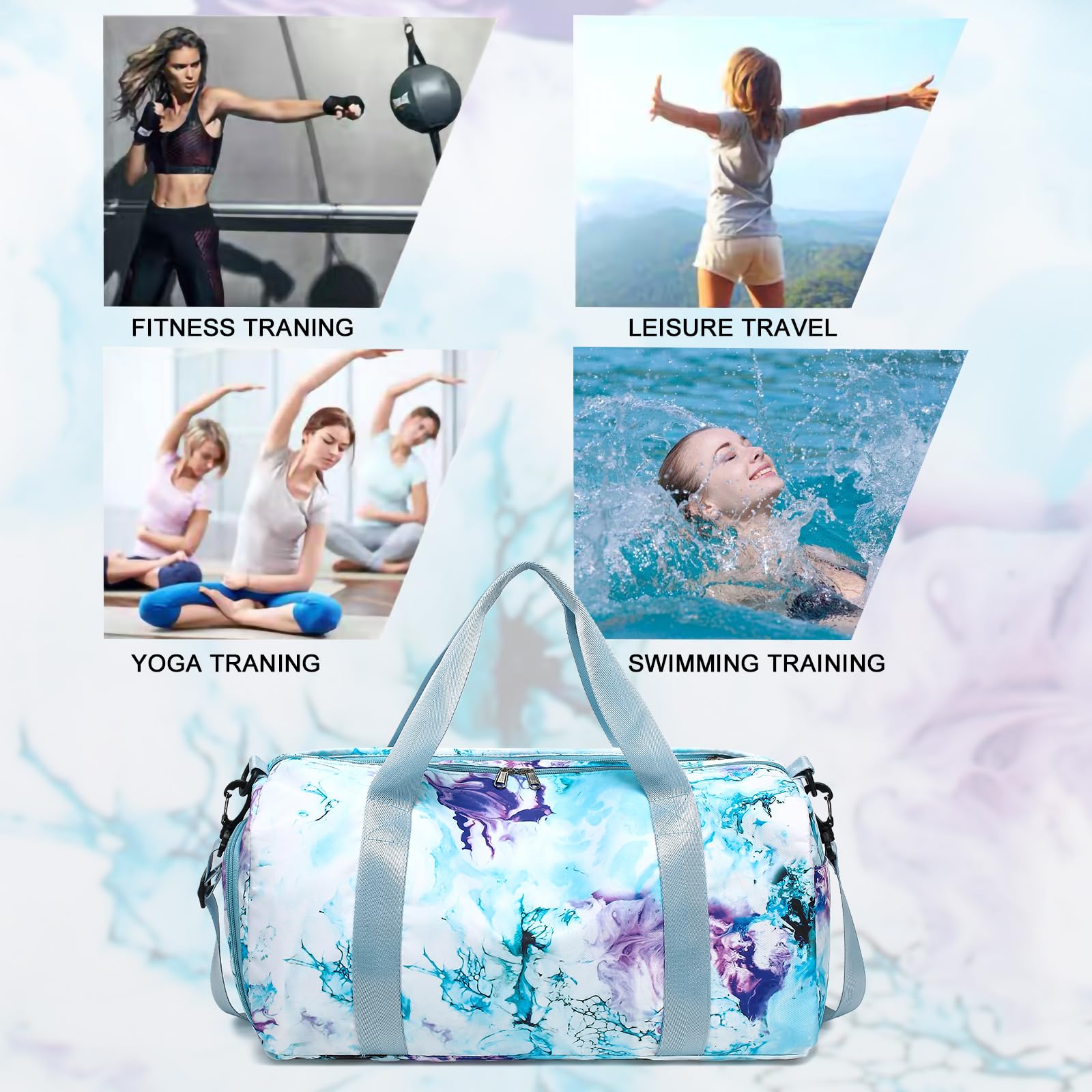 BLUBOON Women's Gym Duffle Bag - Large Sports Duffel for Travel, Workout & Overnight Trips - Waterproof & Durable - Metallic Purple - Perfect for Gym, Yoga, Swimming & Weekend Getaways