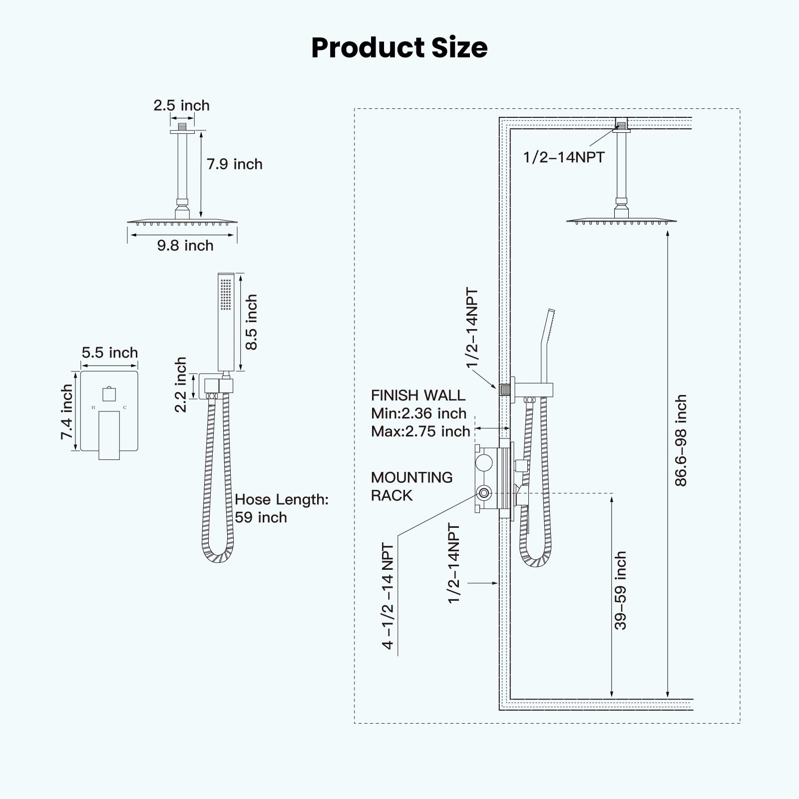 Luxury 10 Inch Rain Shower Combo Set - Ceiling Mount High Pressure Shower Head with Handheld Spray, Polished Chrome Shower Mixer Faucet & Rough-in Valve - Perfect for Modern Bathroom & Spa Experience