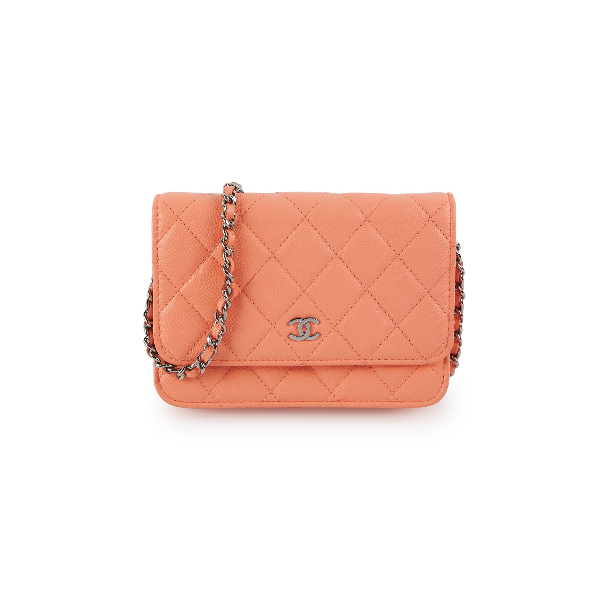 Chanel Caviar Quilted Mini Wallet on Chain in Coral Pink - Elegant Crossbody Bag for Women, Perfect for Parties, Dates & Evening Events