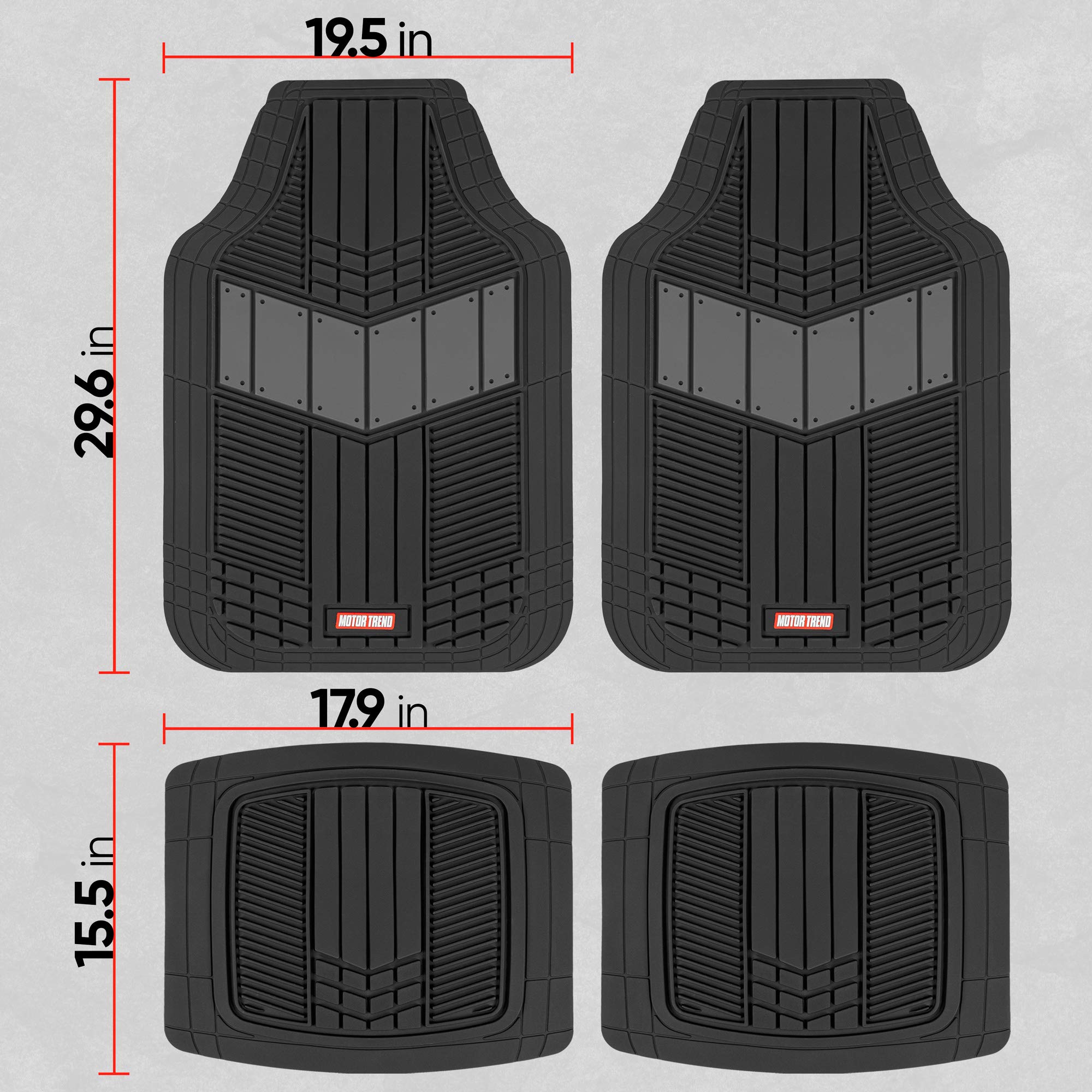 Motor Trend FlexTough Gray All-Weather Car Floor Mats Full Set - Heavy Duty Rubber Floor Liners for SUV, Sedan & Van (Front, Rear & Cargo Mats) - Perfect for Winter Snow, Mud & Rain Protection - Durable Interior Floor Covering for Cars, Trucks & Vehicles