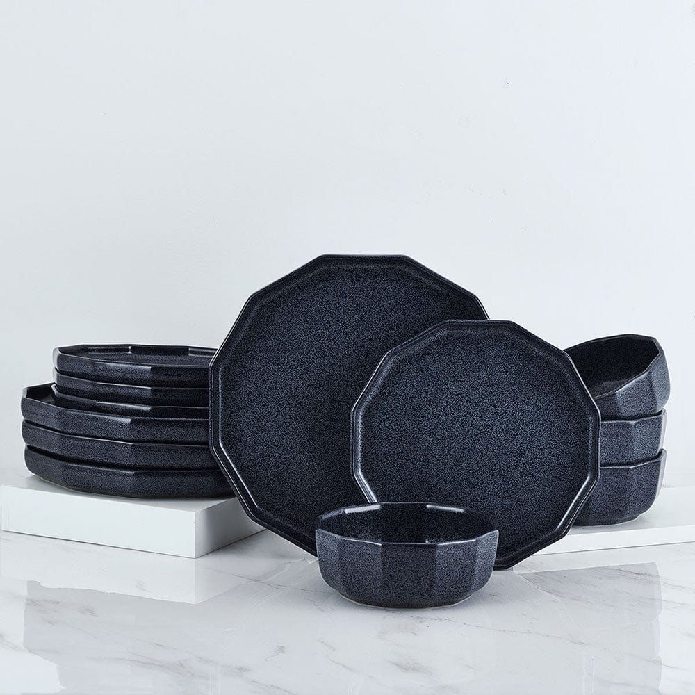Luxor Blue 12-Piece Dinnerware Set - Service for 4 - Elegant Porcelain Plates, Bowls & Mugs - Perfect for Family Dinners, Dinner Parties & Holiday Entertaining