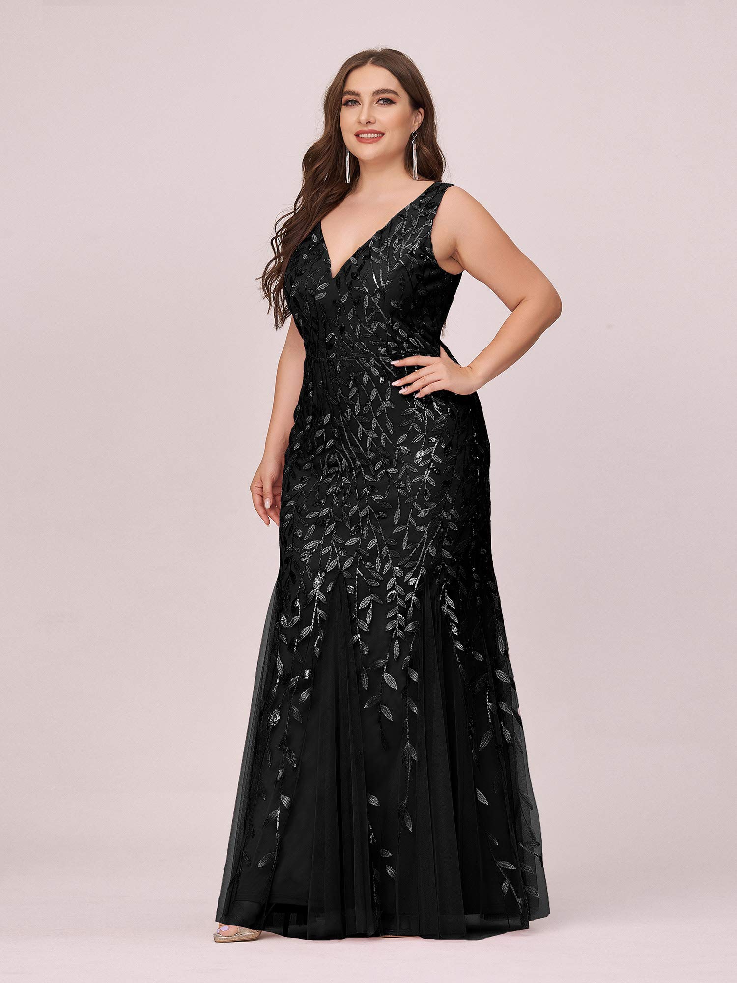 Ever-Pretty Women's Sequin V-Neck Sleeveless Bodycon Mermaid Evening Gown - Plus Size Formal Prom Dress 07886-PZUSA | Perfect for Cocktail Parties, Weddings & Special Occasions