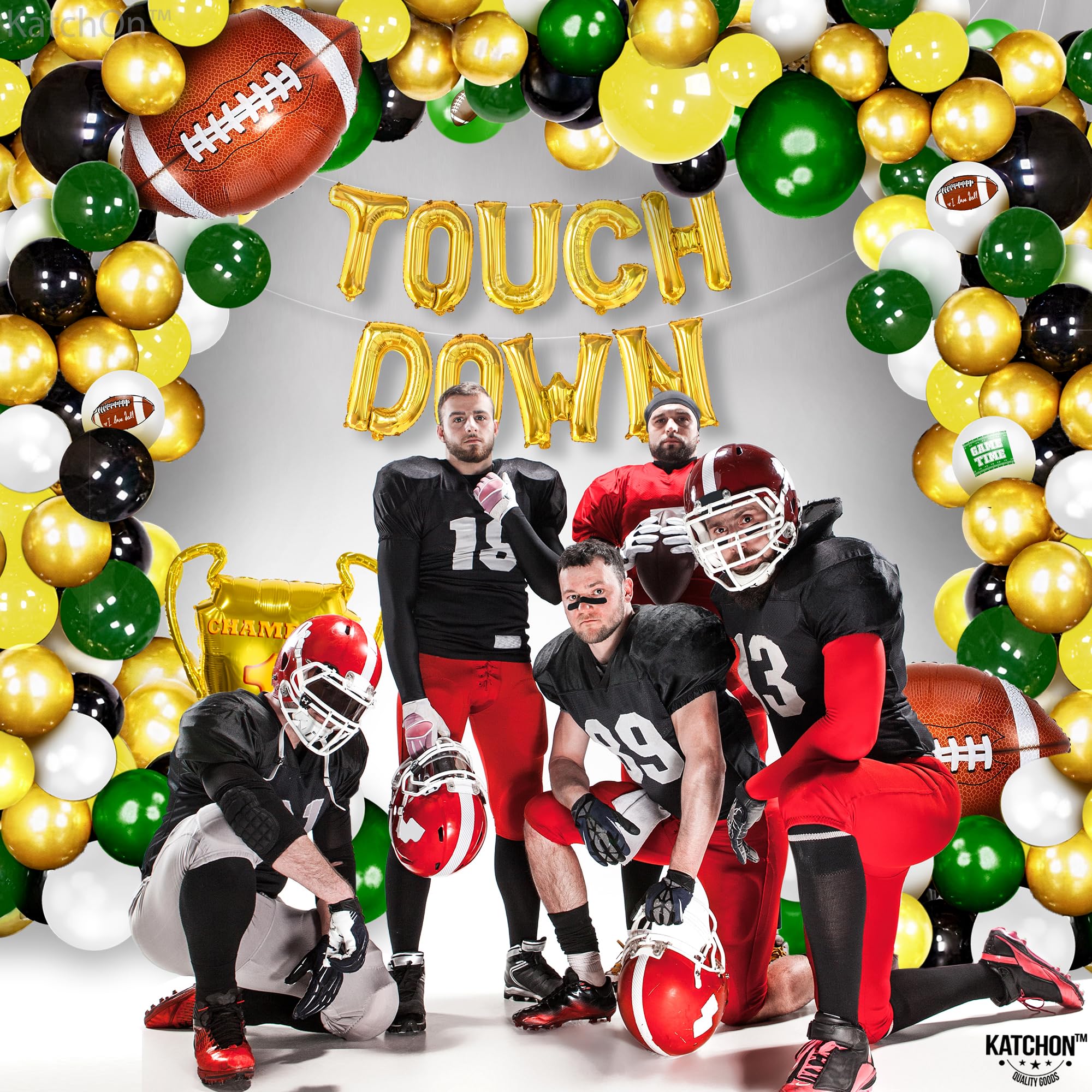 KatchOn 130-Piece Football Balloon Arch Kit - Party Decorations with Trophy Balloons & Backdrop | First Down Birthday, Baby Shower, Game Day Decor | Perfect for Football Themed Parties, Tailgating, and Sports Events
