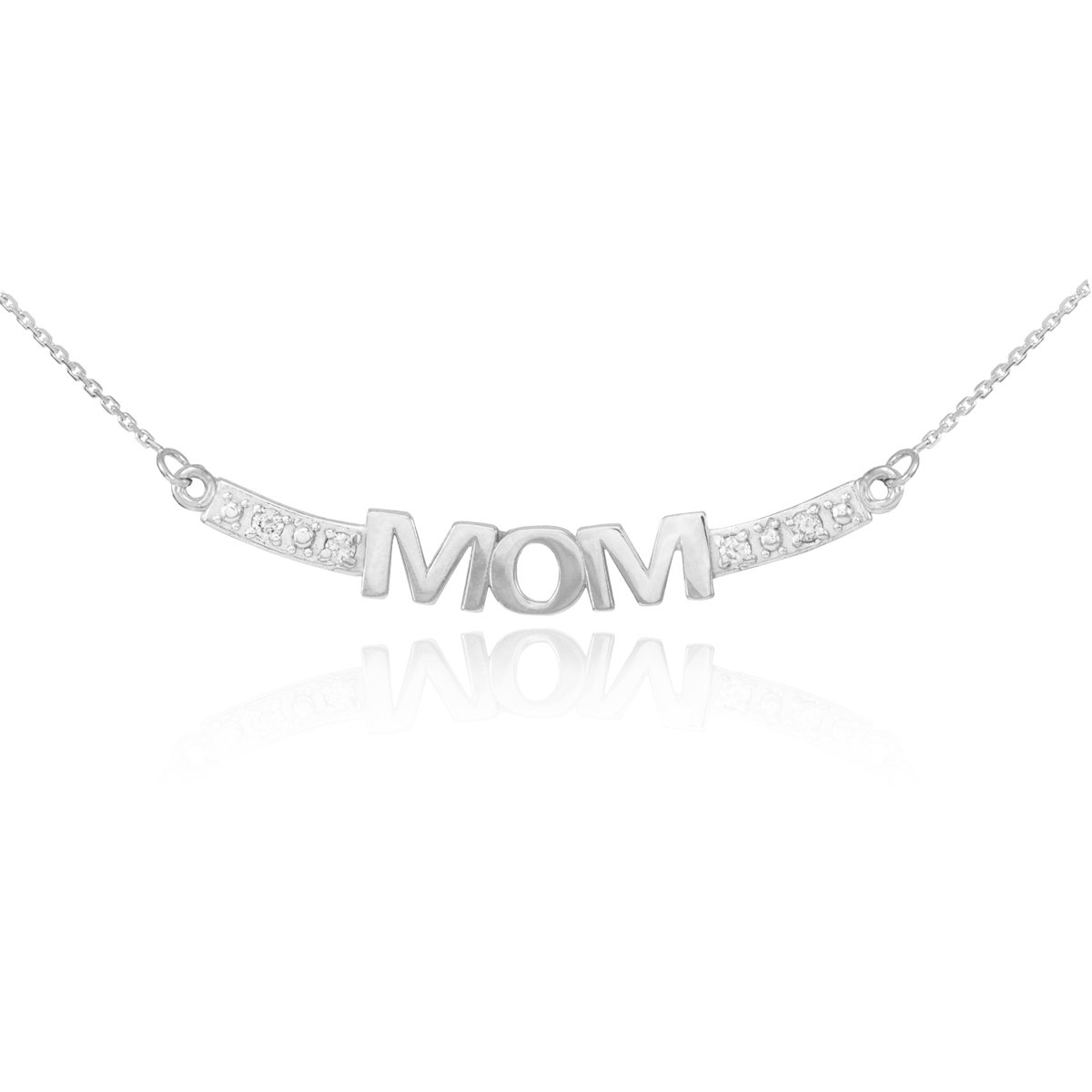 14K White Gold Diamond Mom Charm Curved Bar Pendant Necklace - Elegant Gift for Mother's Day, Birthday & Anniversary Jewelry
