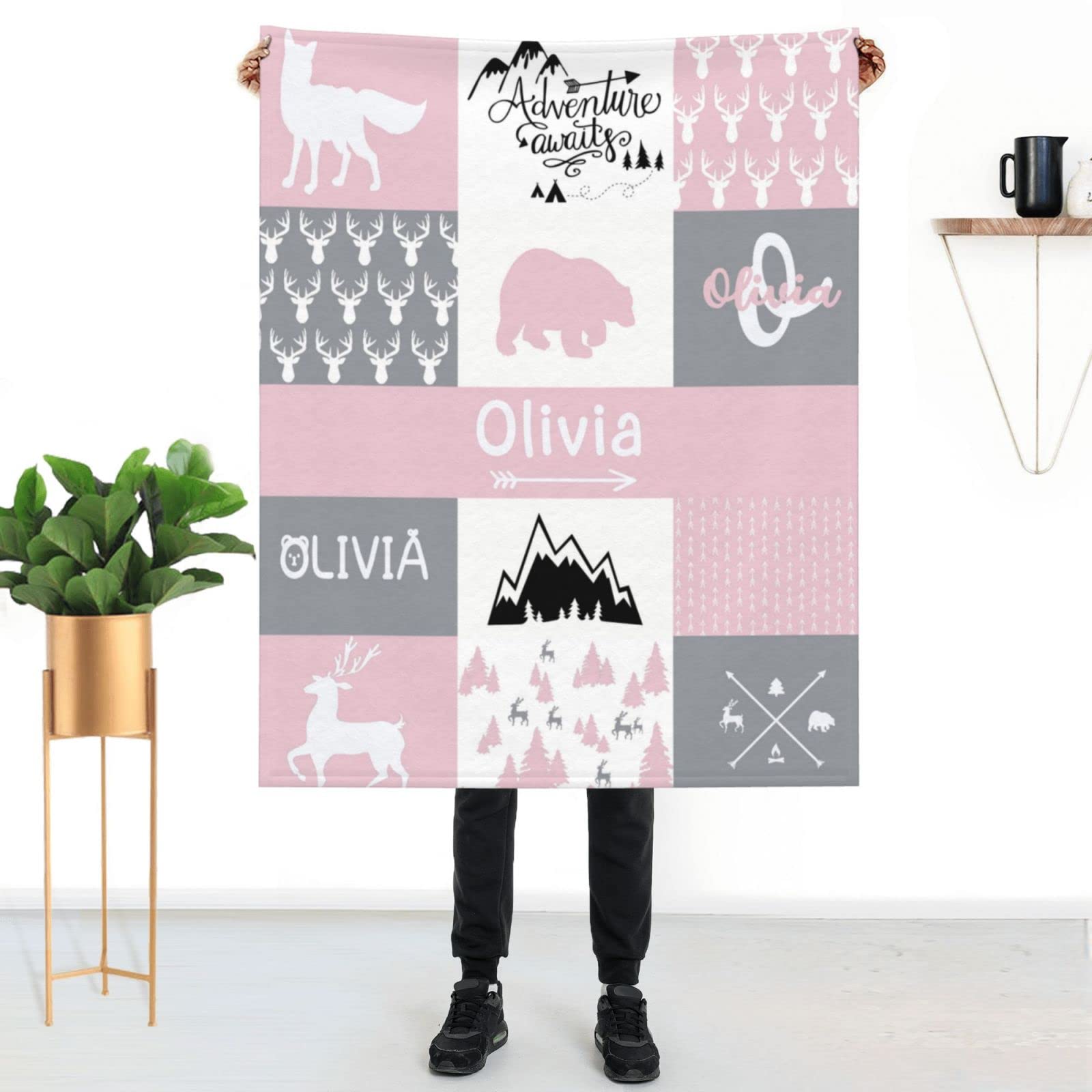 Personalized Baby Blankets for Boys & Girls - Custom Name Woodland Baby Blanket - Soft Nursery Blanket for Newborns - Perfect Baby Shower Gift for Boys & Girls - Ideal for Crib, Stroller & Photo Shoots
