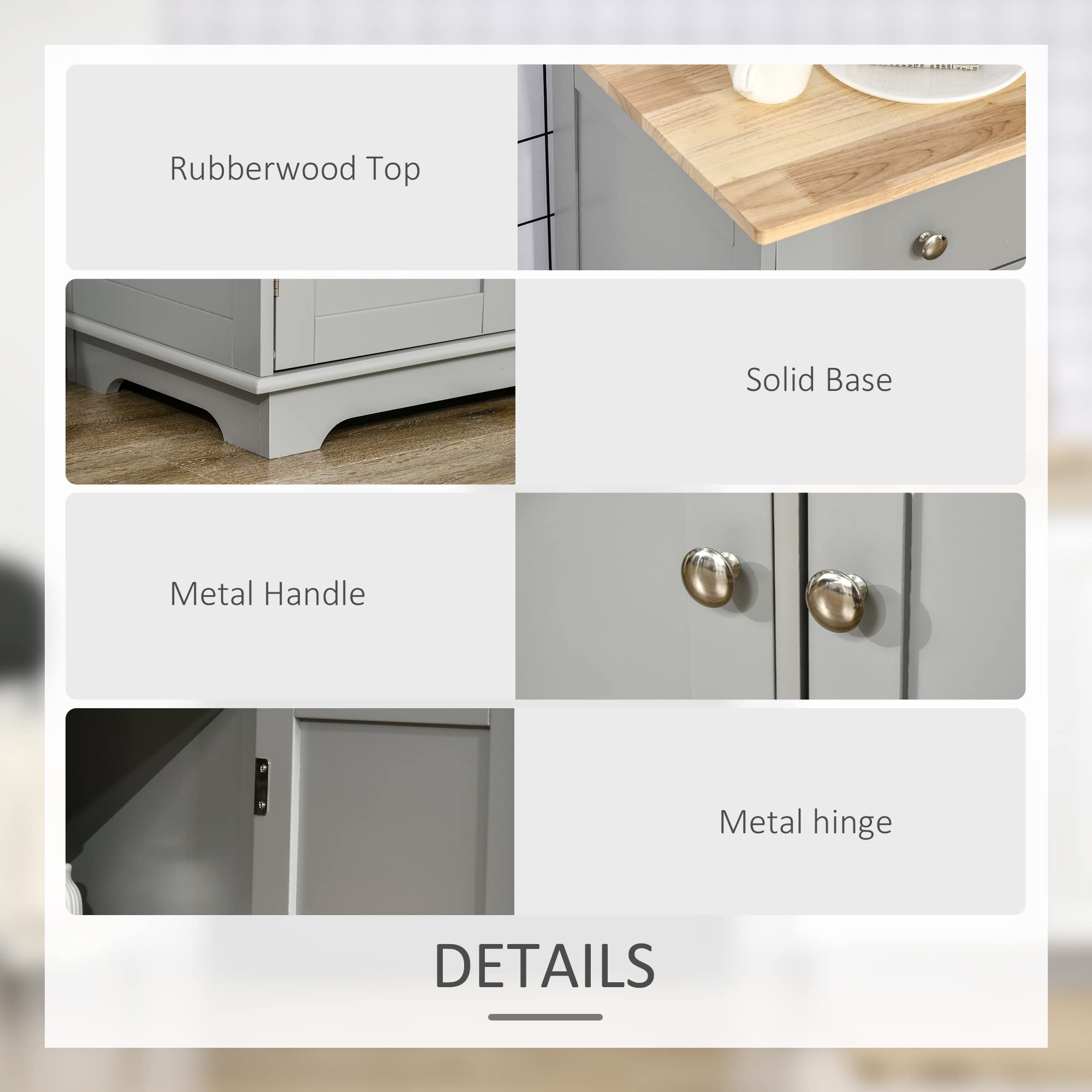 HOMCOM Modern Sideboard with Solid Wood Countertop - Kitchen Storage Cabinet & Coffee Bar with 3 Drawers, Doors & Adjustable Shelf - Gray - Perfect for Dining Room, Living Room & Home Office Organization