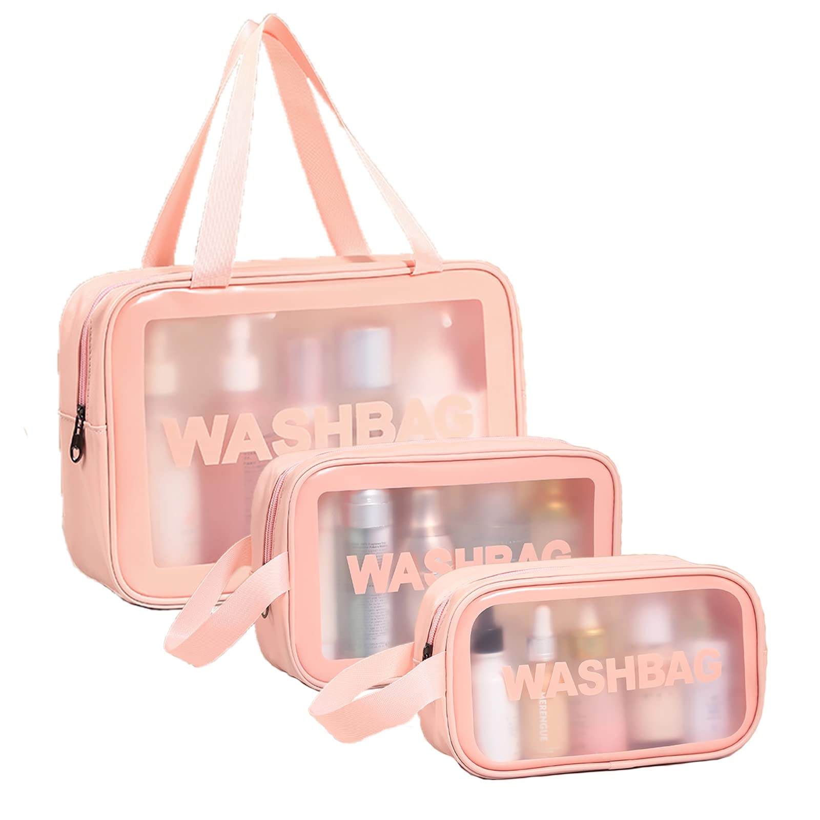 Waterproof Travel Toiletry Bag for Women & Men - Translucent Cosmetic Organizer Pouch for Makeup, Toiletries & Accessories (Pink) | Perfect for Air Travel, Camping & Gym Essentials