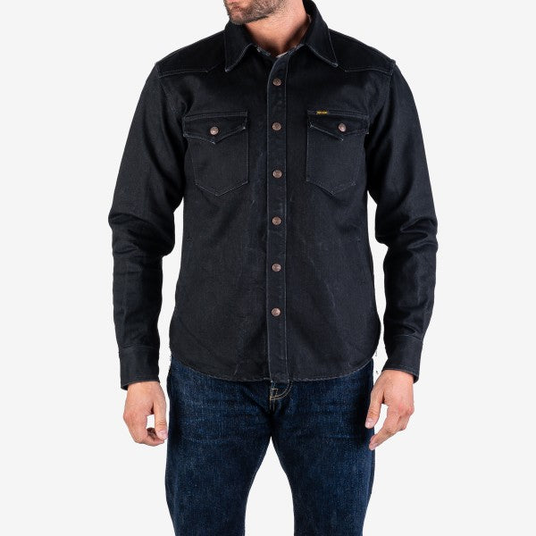 Iron Heart IHSH 362 16oz Non Selvedge Denim CPO Shirt - Superblack (Fades To Grey) | Heavyweight Workwear Shirt for Men | Perfect for Outdoor Work, Motorcycle Riding & Casual Wear