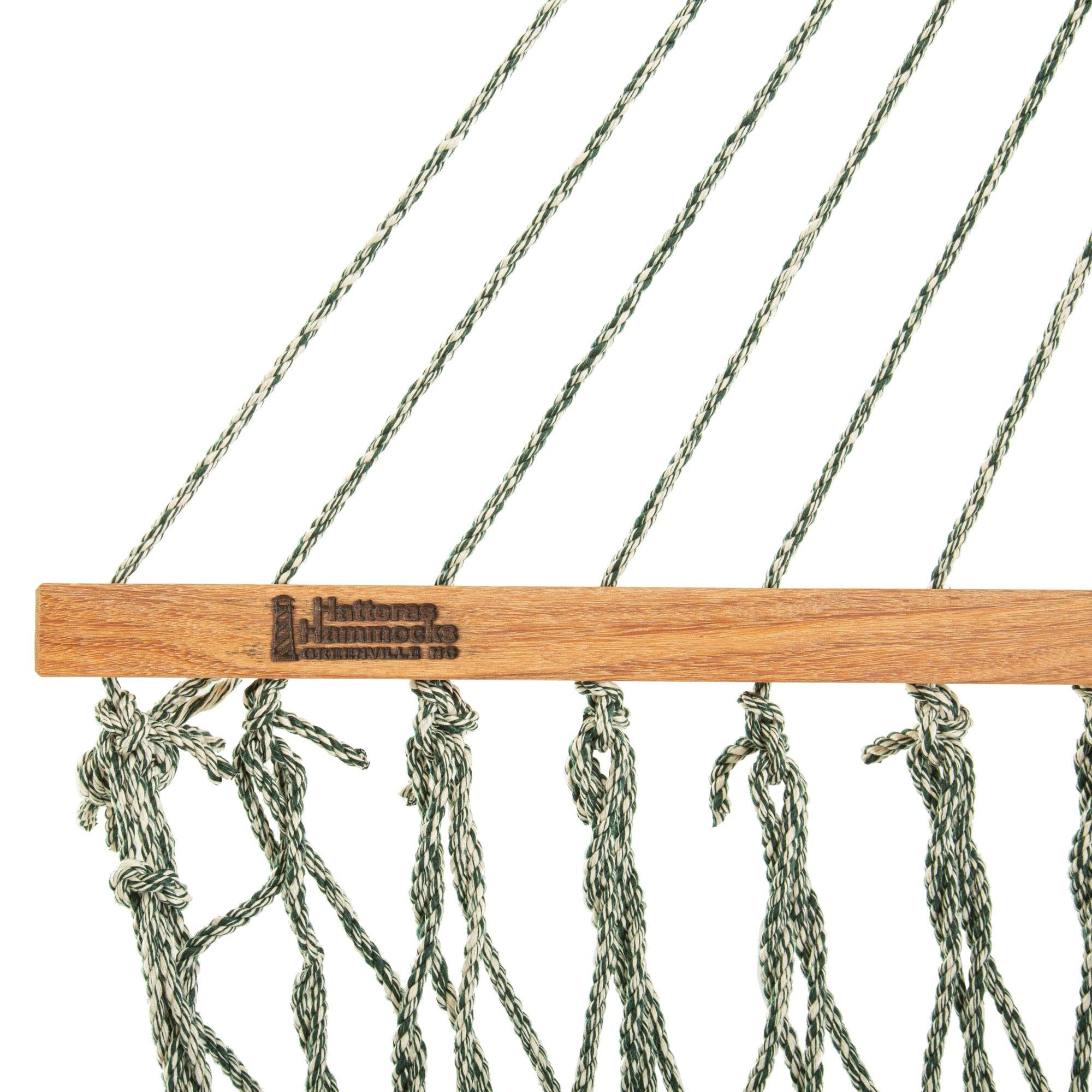 Premium Handcrafted Hatteras Hammock - Large 13ft x 55in Green Oatmeal Heirloom Tweed Duracord Rope Hammock with Free Extension Chains & Tree Hooks | 450 LB Weight Capacity | Made in USA | Perfect for Backyard, Patio, Camping & Beach Relaxation