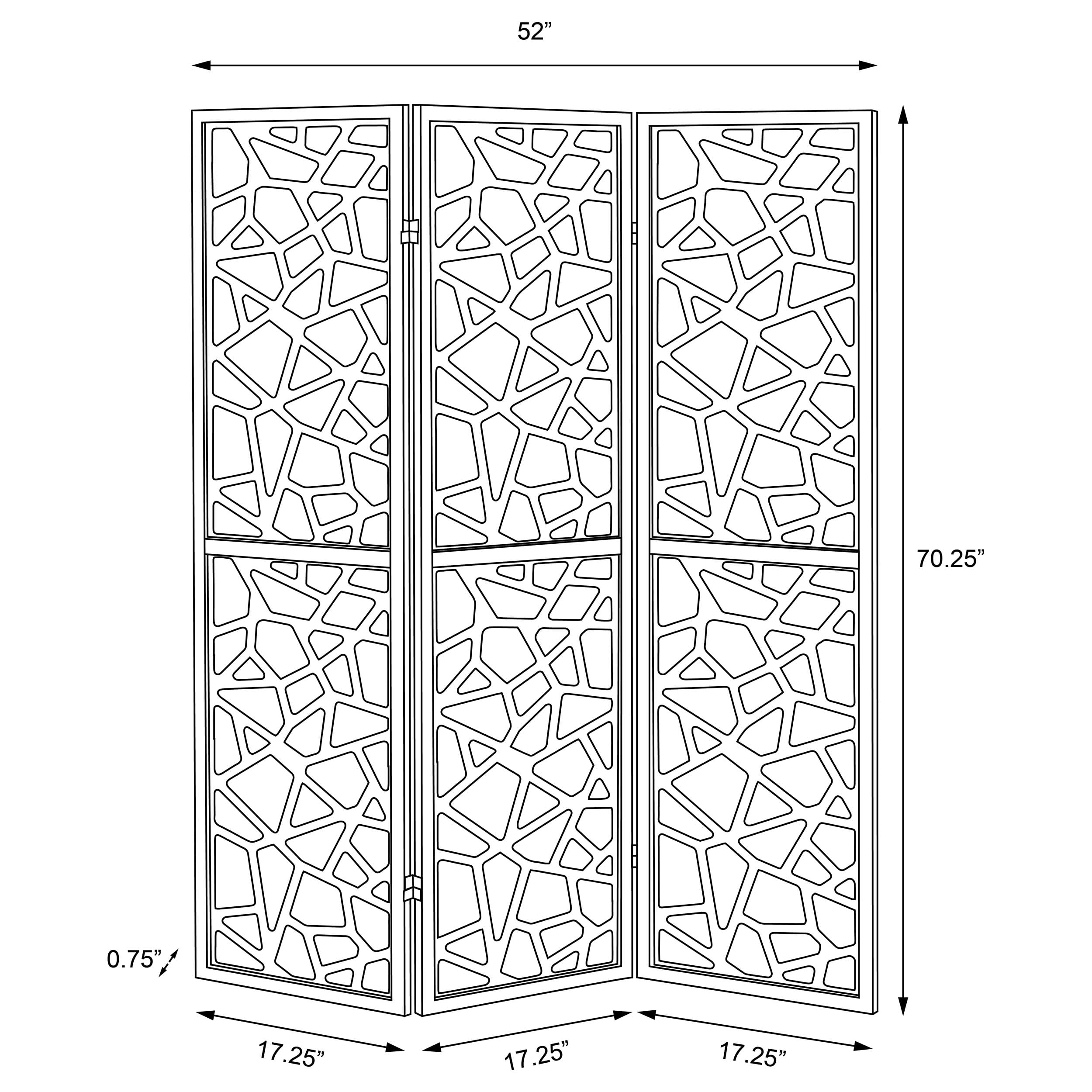 Coaster Home Furnishings Nailan 3-Panel Open Mosaic Pattern Room Divider Screen - Black Modern Folding Partition for Living Room, Bedroom & Office Privacy