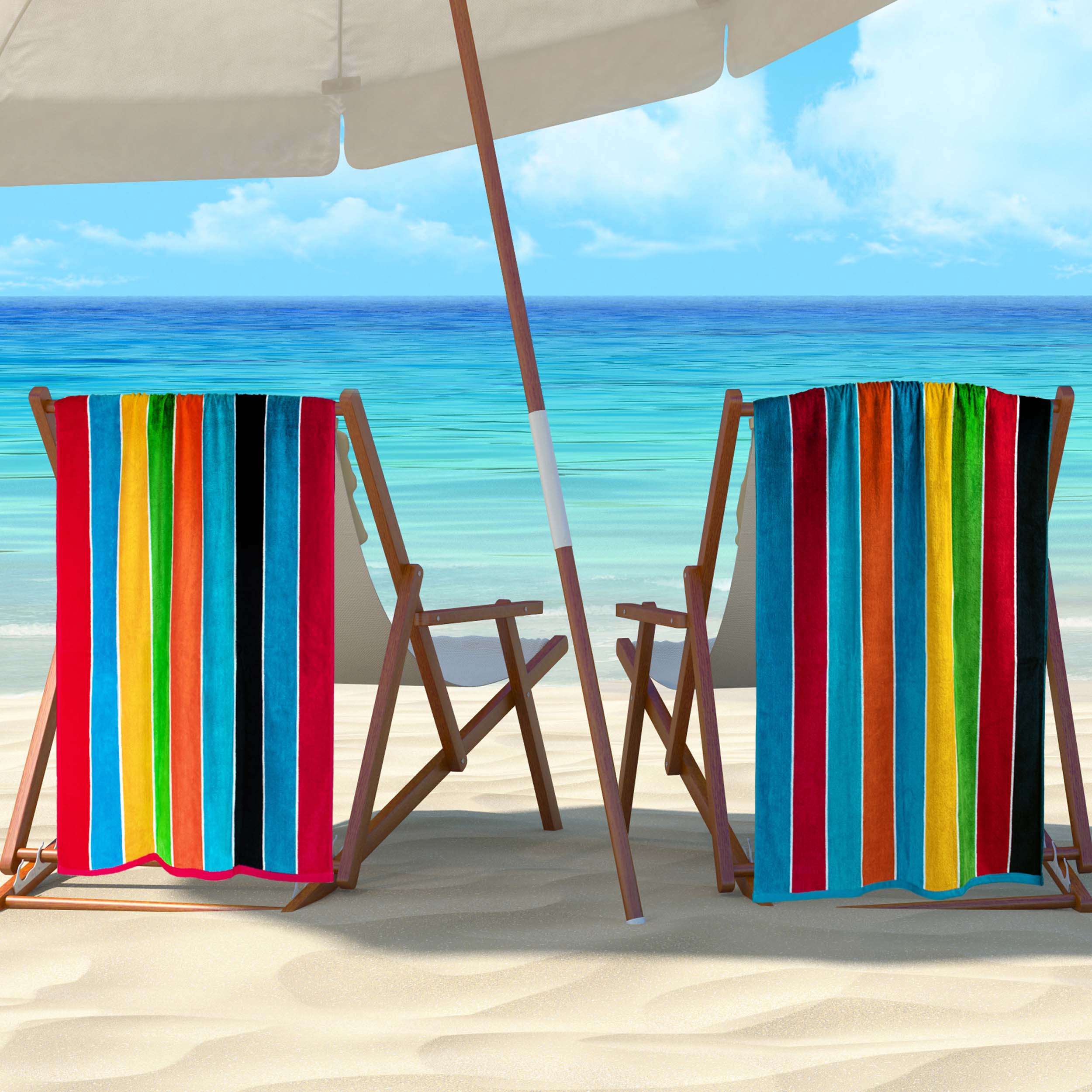 Rainbow Stripes Egyptian Cotton Oversized 2-Piece Beach Towel Set | Soft Quick-Dry Bath Towels for Pool, Beach, Yoga & Gym | Luxury Spa & Vacation Essentials