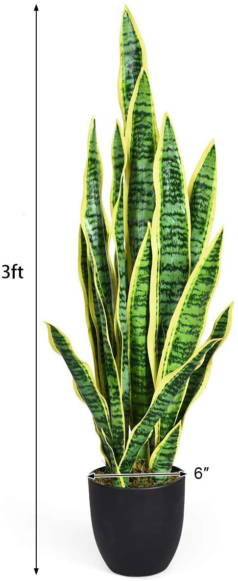 36 Inch Artificial Snake Plant in Pot - Fake Sansevieria for Indoor & Outdoor Decor - Low Maintenance Home Office Houseplant - Perfect Gift for Housewarming & Interior Design