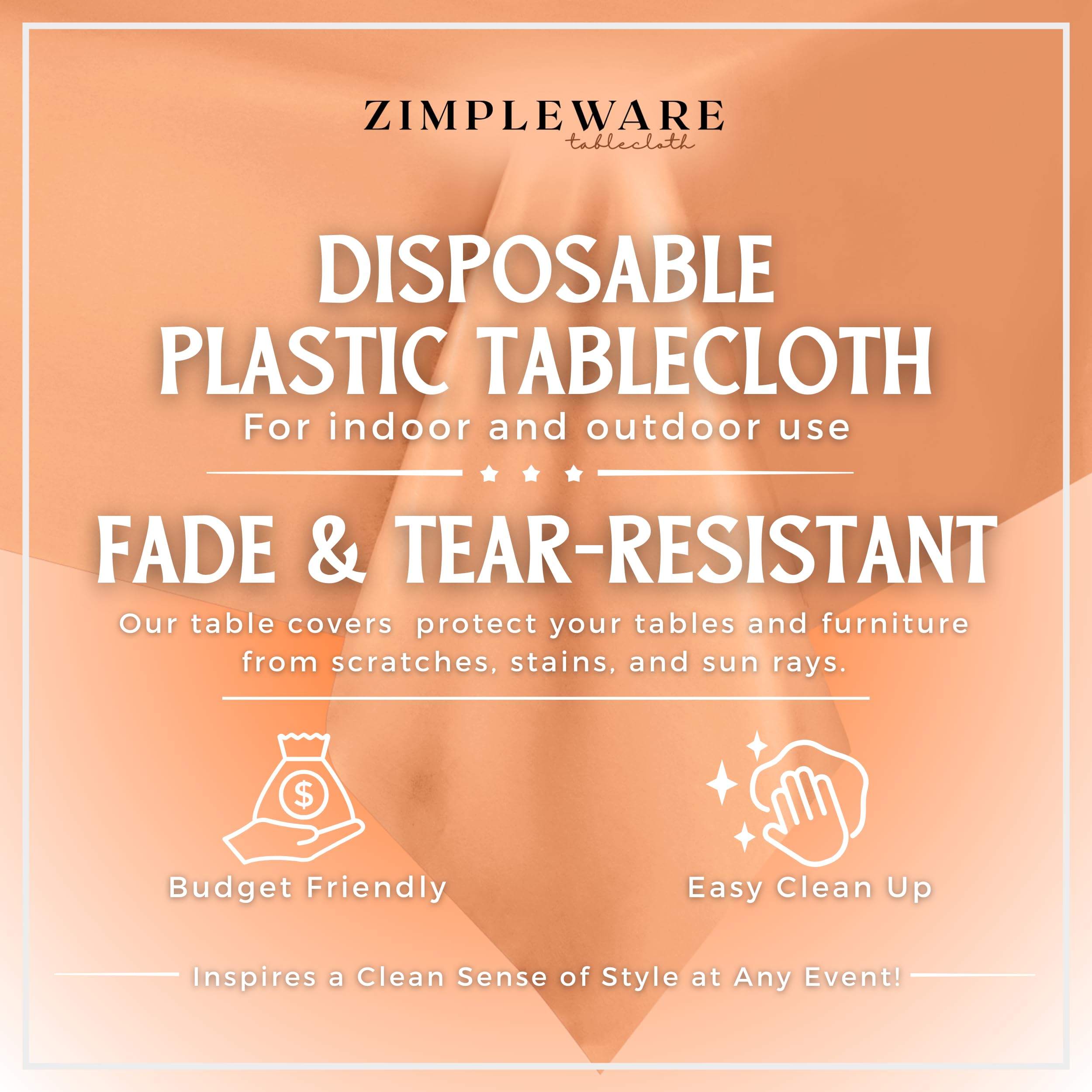 Premium Peach Plastic Tablecloth Disposable (6 Pack) - 54x108 Inch Rectangle Table Cover for Parties, Picnics & Events - Fits 6ft to 8ft Tables - Waterproof & Easy Clean for Indoor/Outdoor Use