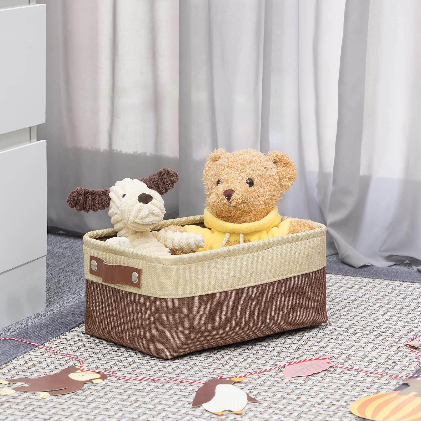 Foldable Fabric Storage Baskets for Shelves (6-Pack) - Small Canvas Bins with Handles for Closet, Nursery, Home & Toy Organization - Gold & Brown 11.8