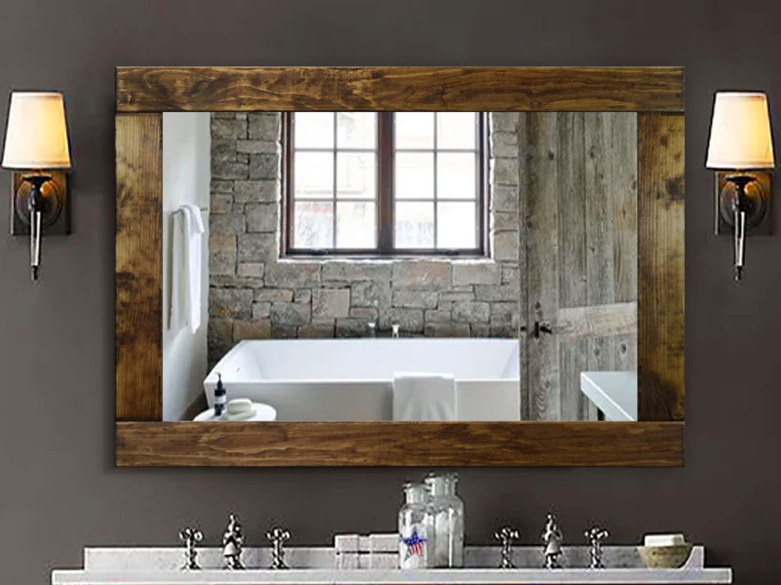 Handmade Rustic Wood Framed Wall Mirror - Natural Distressed Finish, 5 Sizes & 20 Stain Colors (Provincial Shown) - Farmhouse Decor, Bathroom Vanity Mirror, Entryway Decor, Living Room Accent Mirror, Bedroom Full-Length Mirror