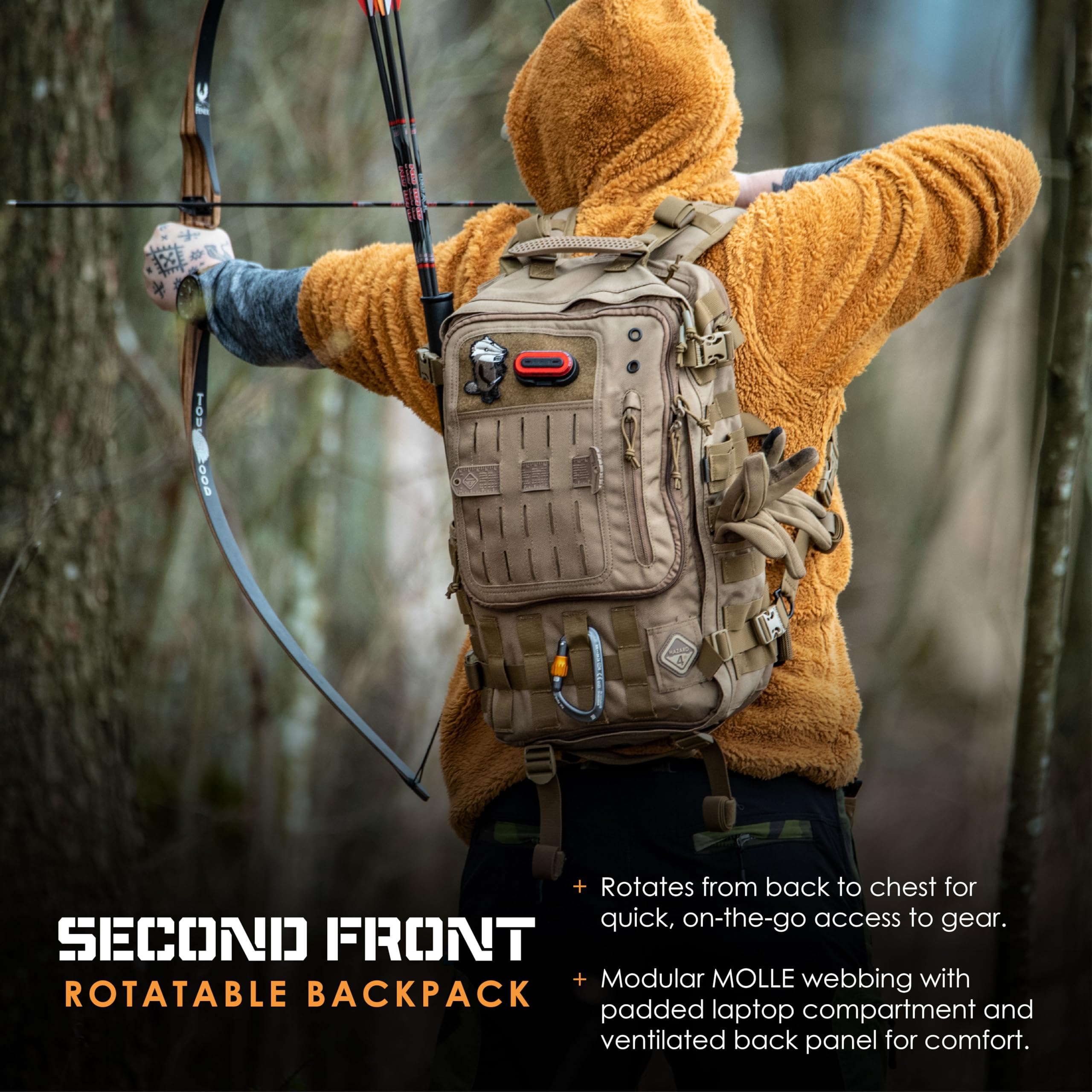 HAZARD 4 Second Front™ Rotatable Tactical Backpack - Durable Military Style MOLLE Compatible EDC Pack for Outdoor, Hiking & Travel - Perfect for Adventure, Camping & Everyday Carry
