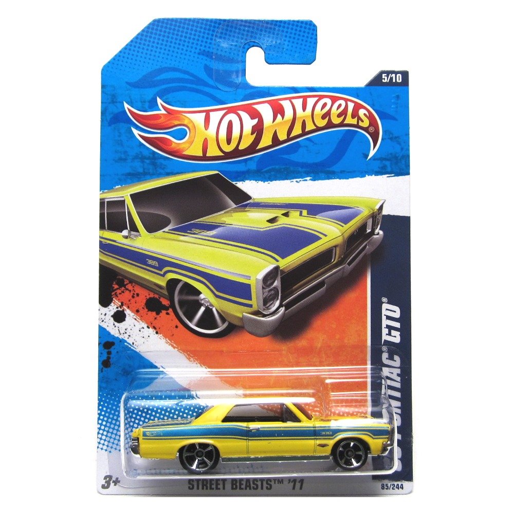 2011 Hot Wheels '65 Pontiac GTO Diecast Car - Rare Yellow/Blue Collectible #85/244 - Perfect for Display, Gifts & Vintage Car Collections